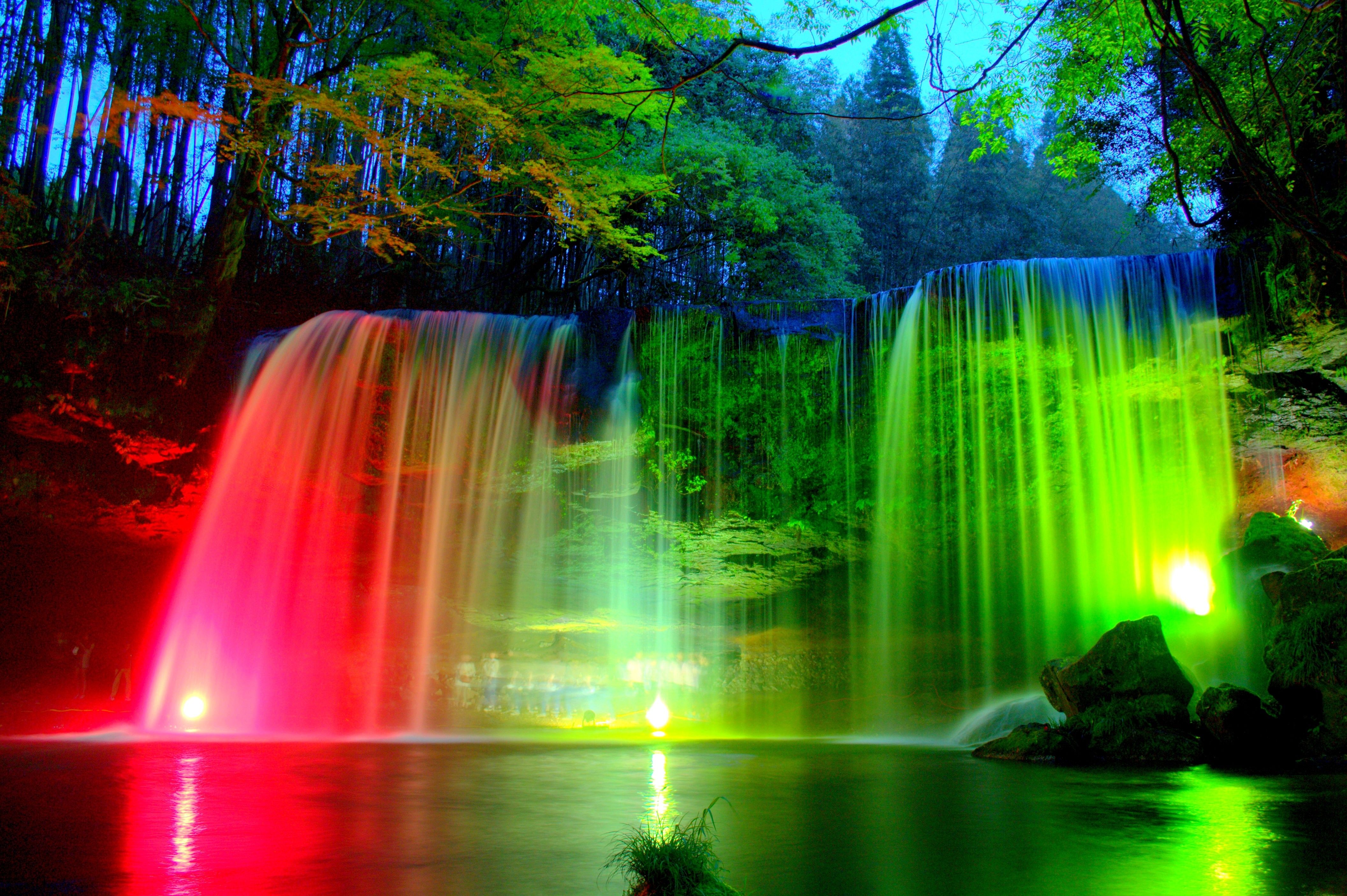 Waterfalls: Nature Park Watefalls Falls Lights Rainbow Colors