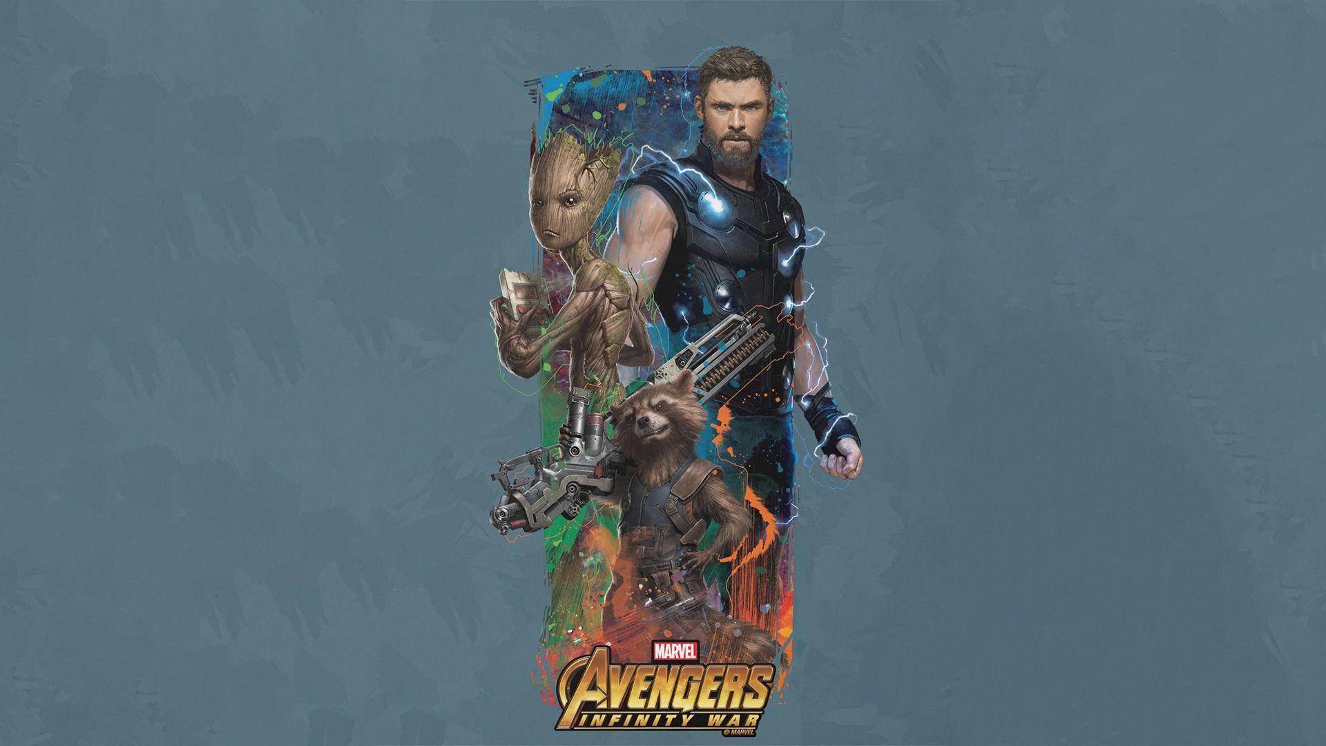 Thor Rocket Groot Avengers Infinity War Artwork, HD Movies, 4k
