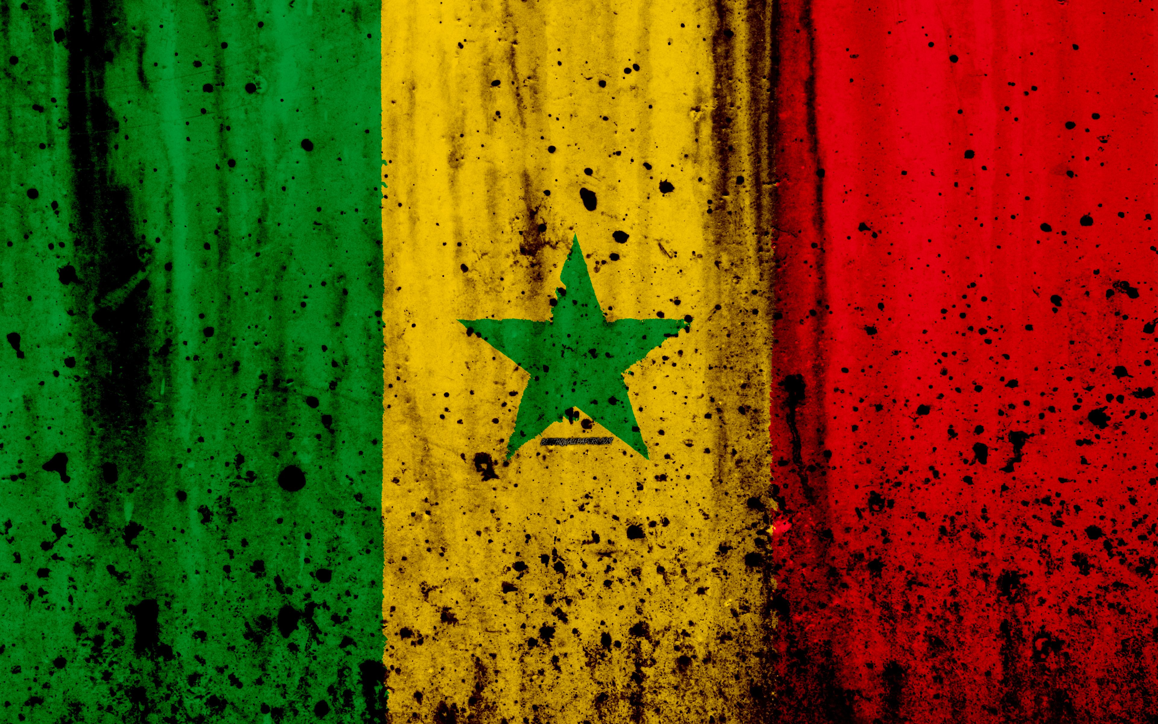 Download wallpaper Senegalese flag, 4k, grunge, flag of Senegal