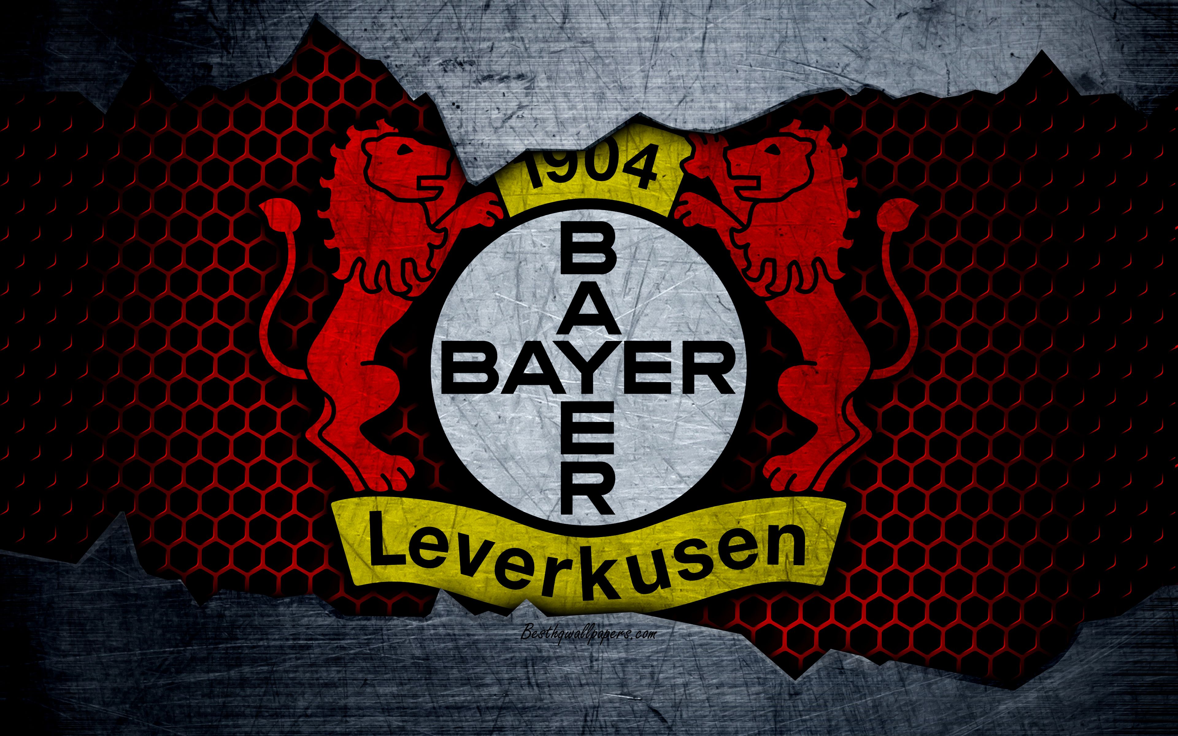 Download wallpaper Bayer Leverkusen, 4k, logo, Bundesliga, metal
