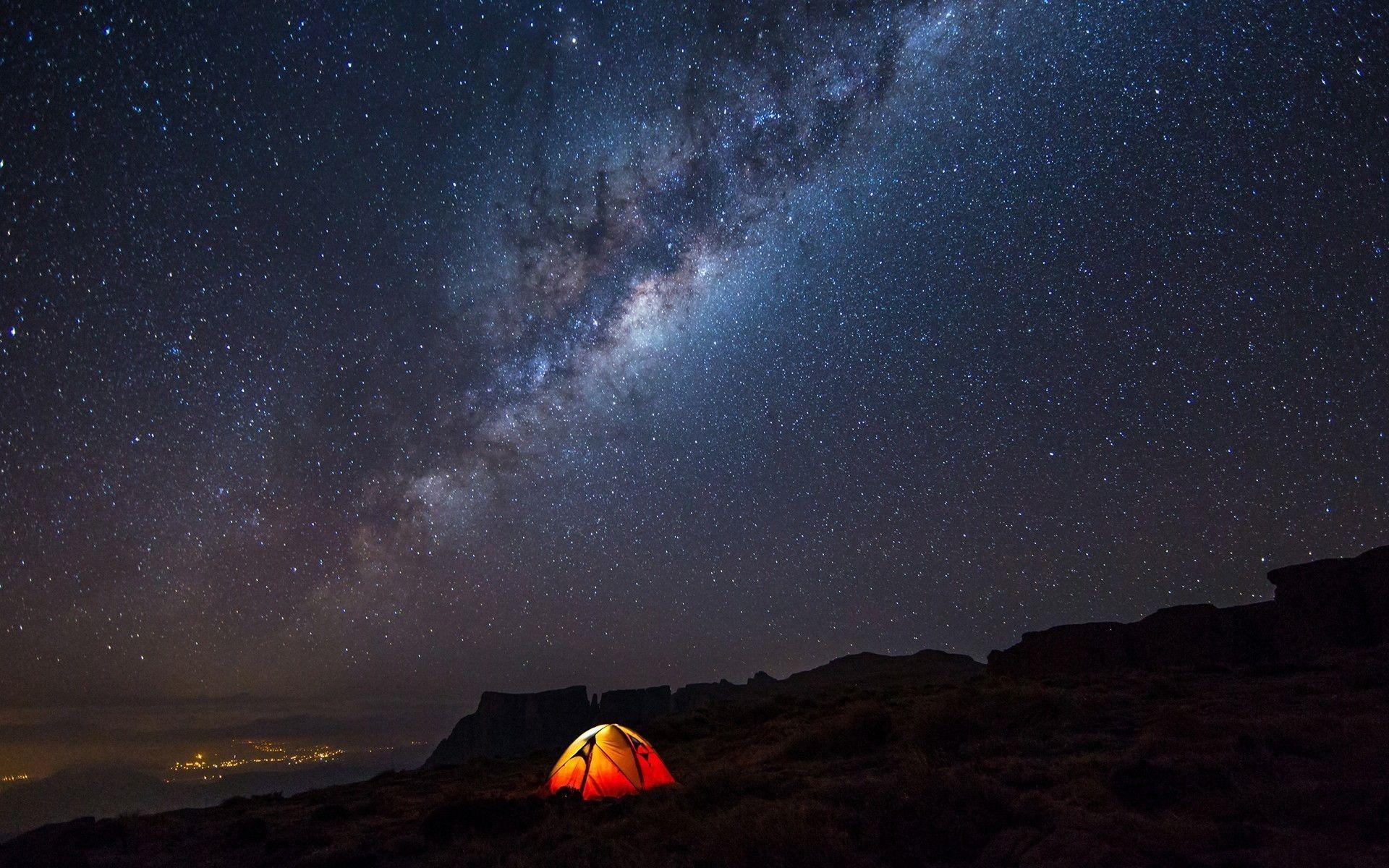 night Camping Stars Landscape Milky Way Wallpaper HD. wallpaper