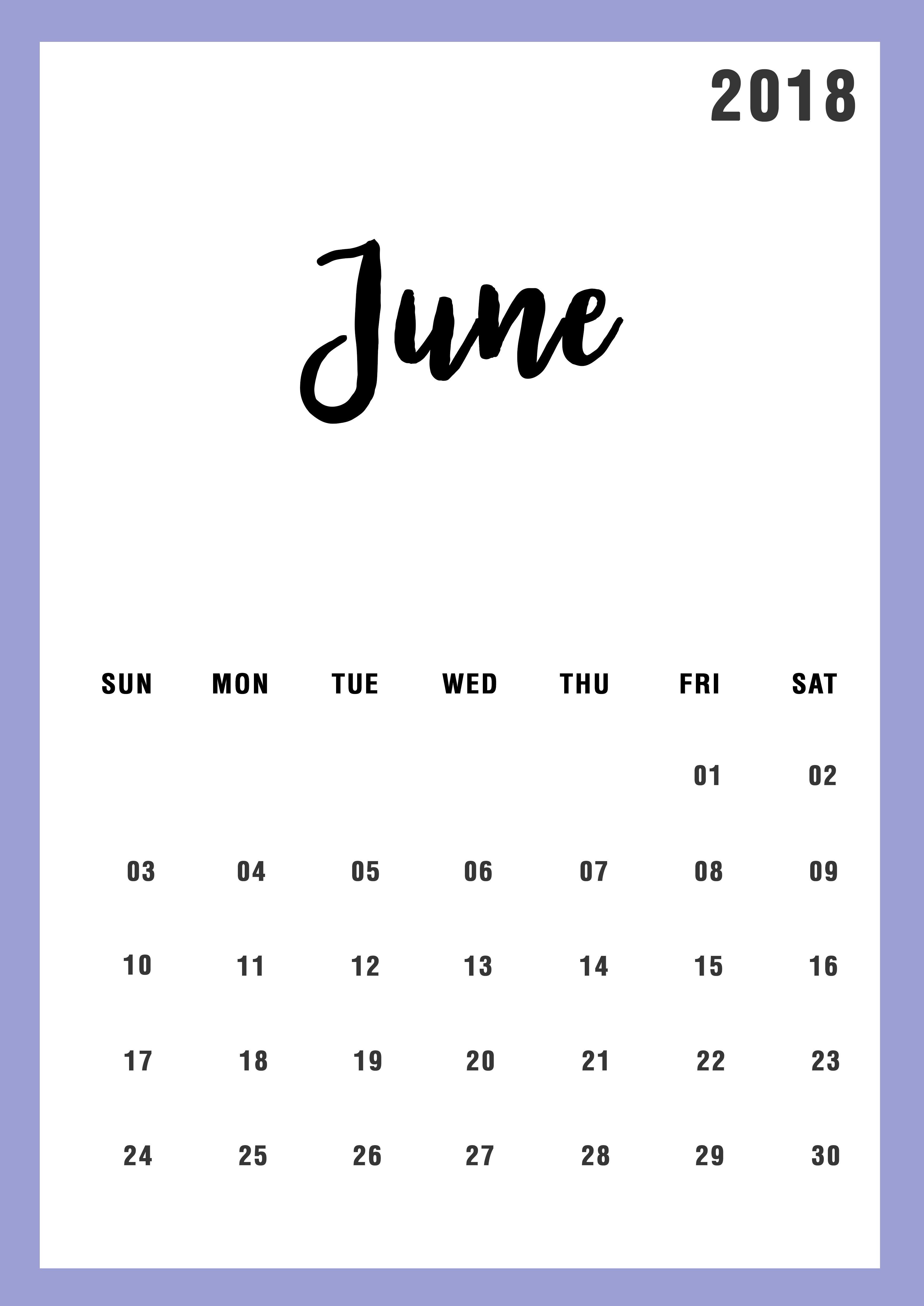 June 2018 Calendar Screensaver