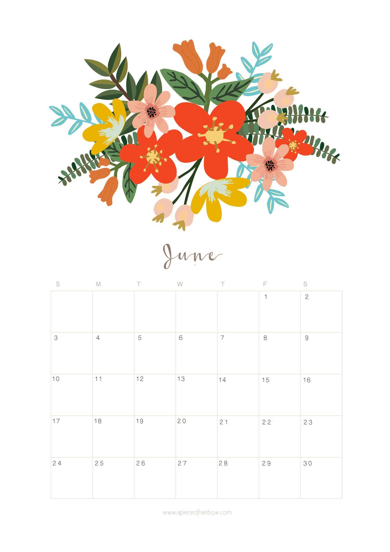 Floral June 2018 Desk & Wall Calendar