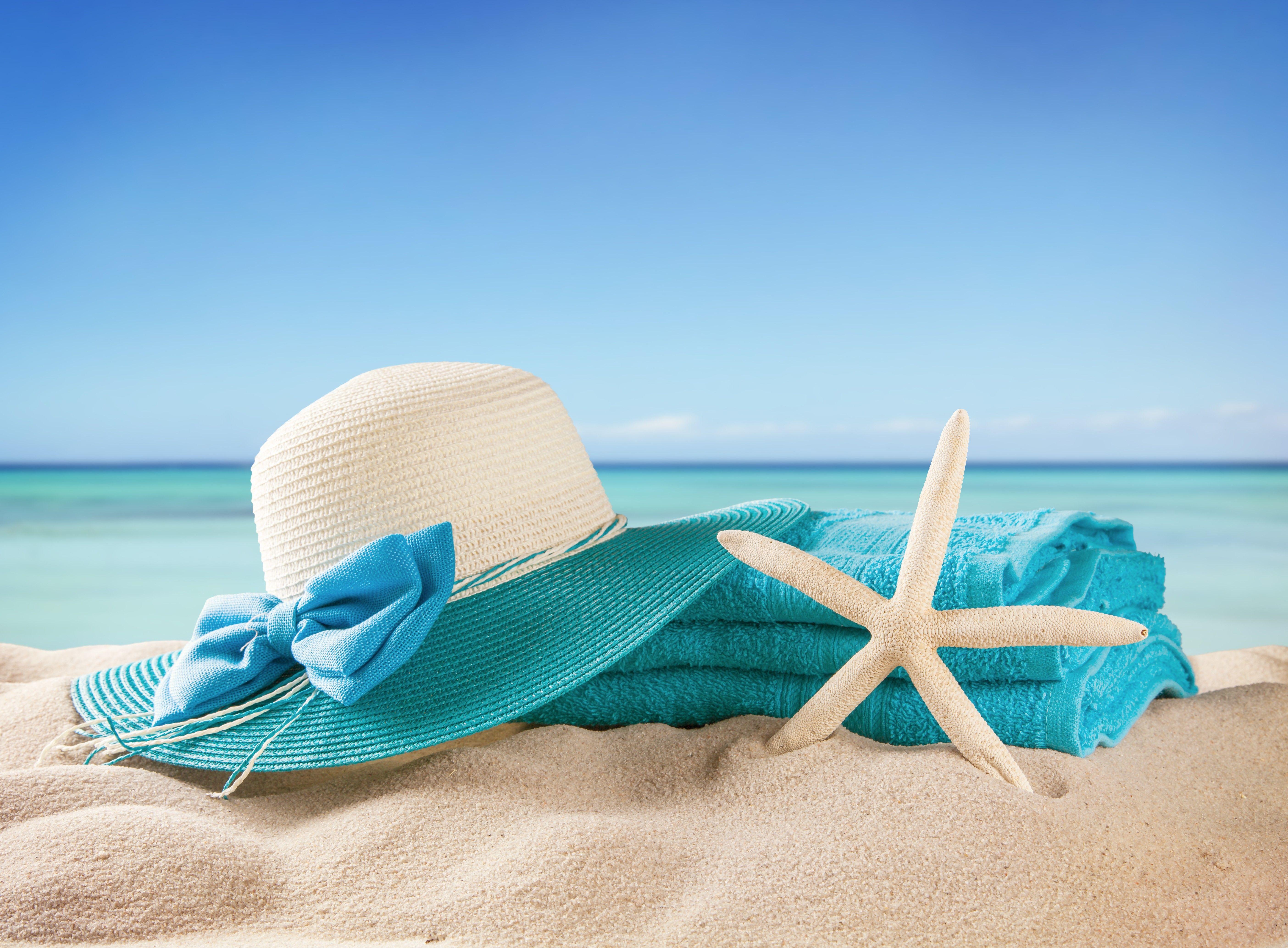 Beach Hat Sea Summer Vacation Sand Starfish Background Picture