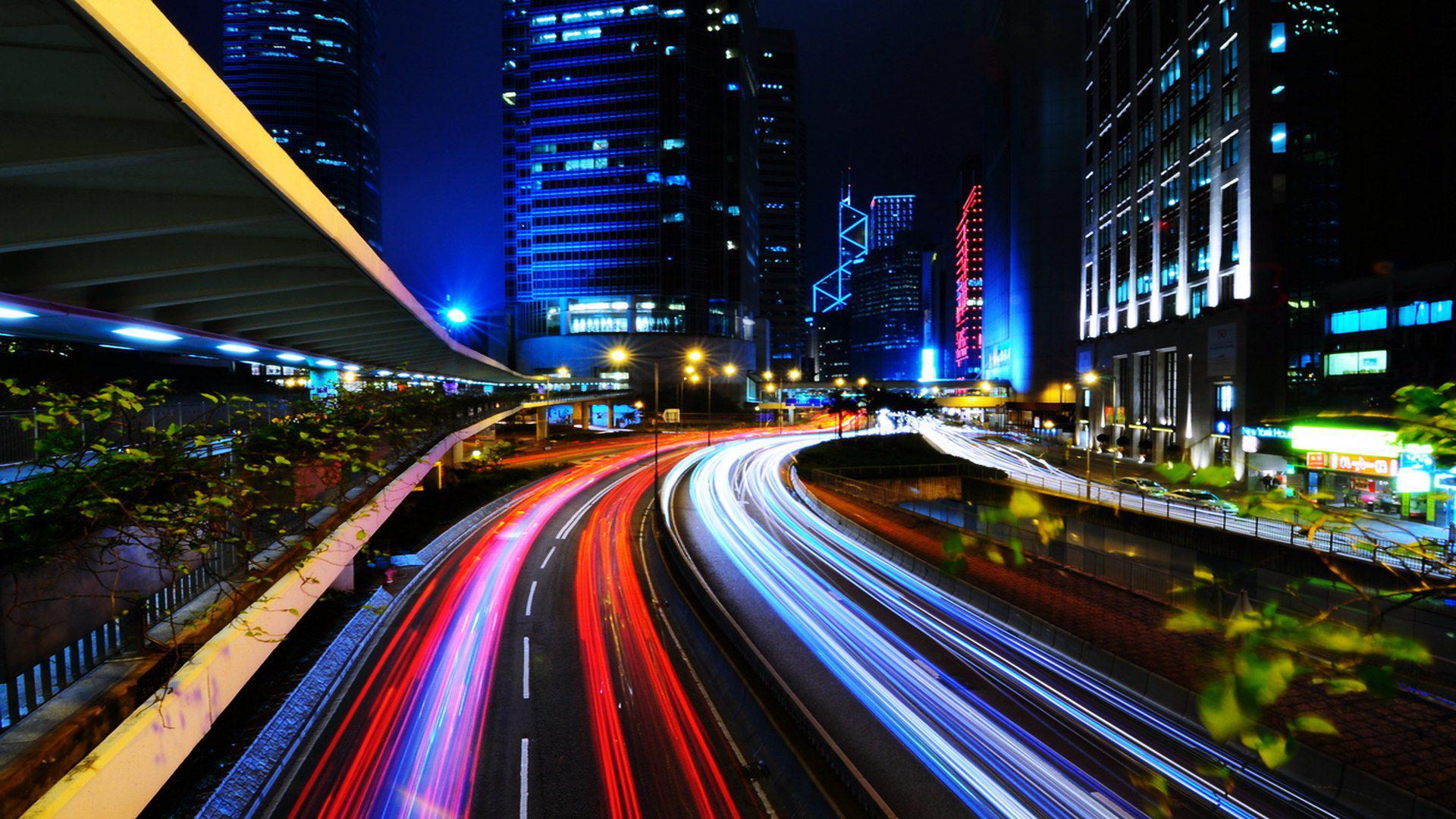 Free 1920x1080 Light Trails In City Wallpaper Full HD 1080p Background