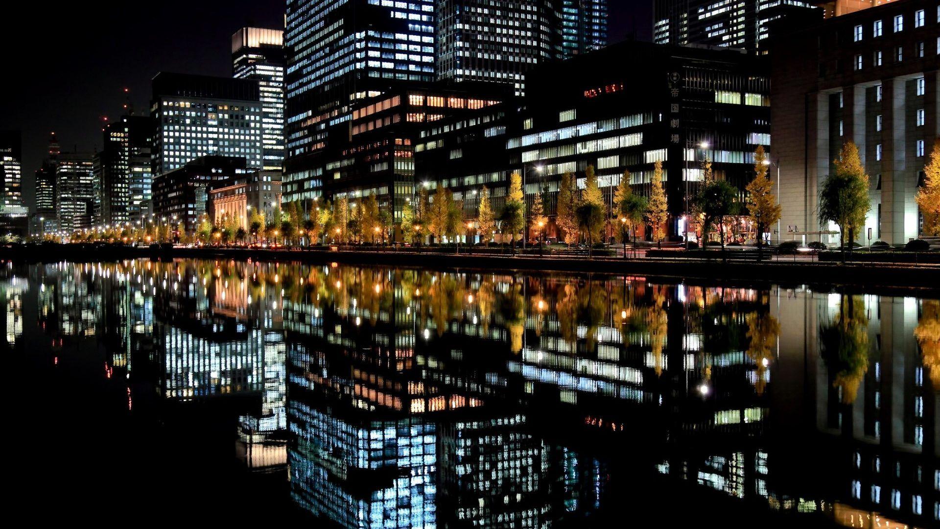 Skyscrapers: Nightlife Reflection Mirror Refection Skyscrapers