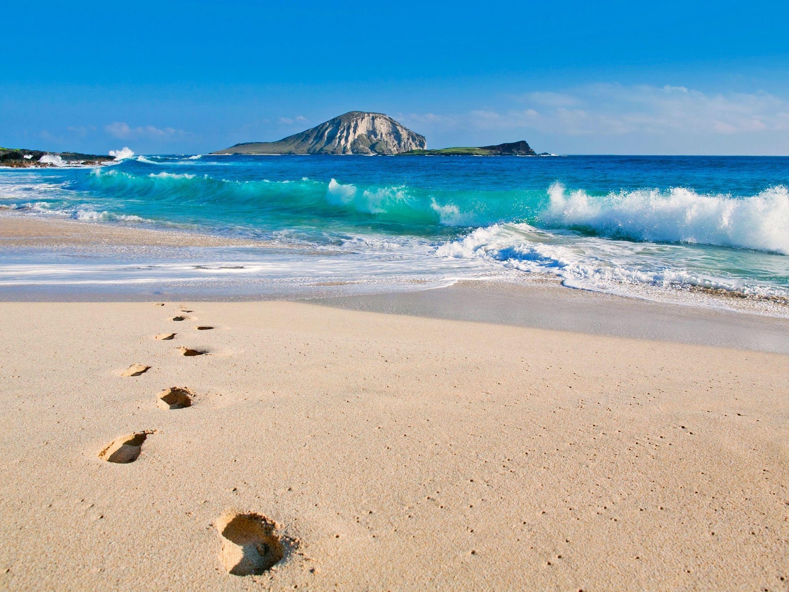 Deep Sandy Beach Footprint Trails desktop wallpaper