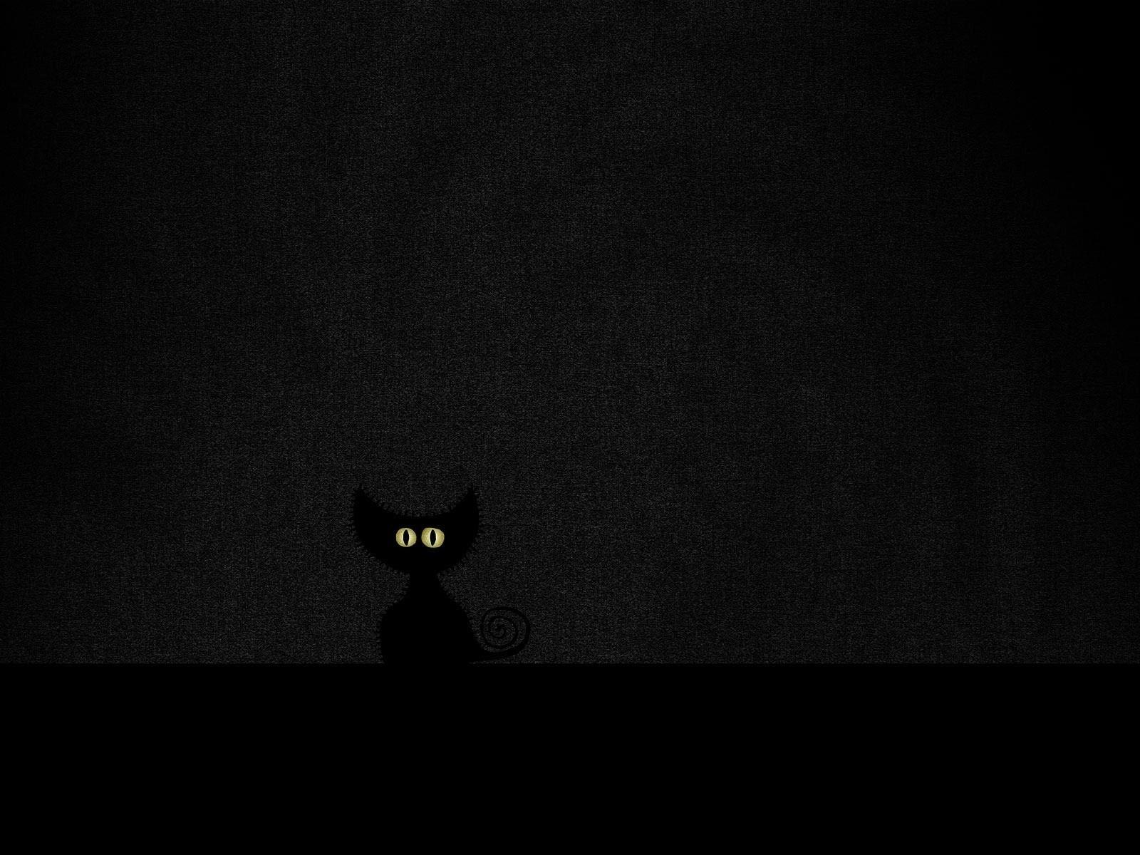 Black Cat Staring Simple Dark Desktop Wallpaper