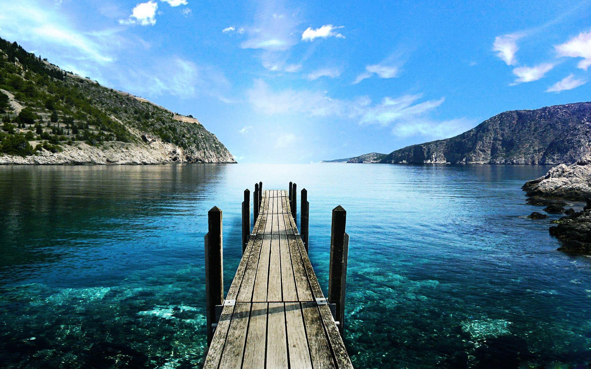 Bay with a dock wallpaper and image, picture, photo