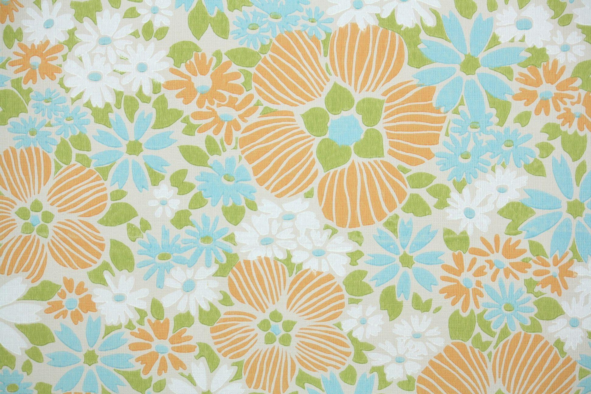 1960s Floral Vintage Wallpaper. Happy Patterns