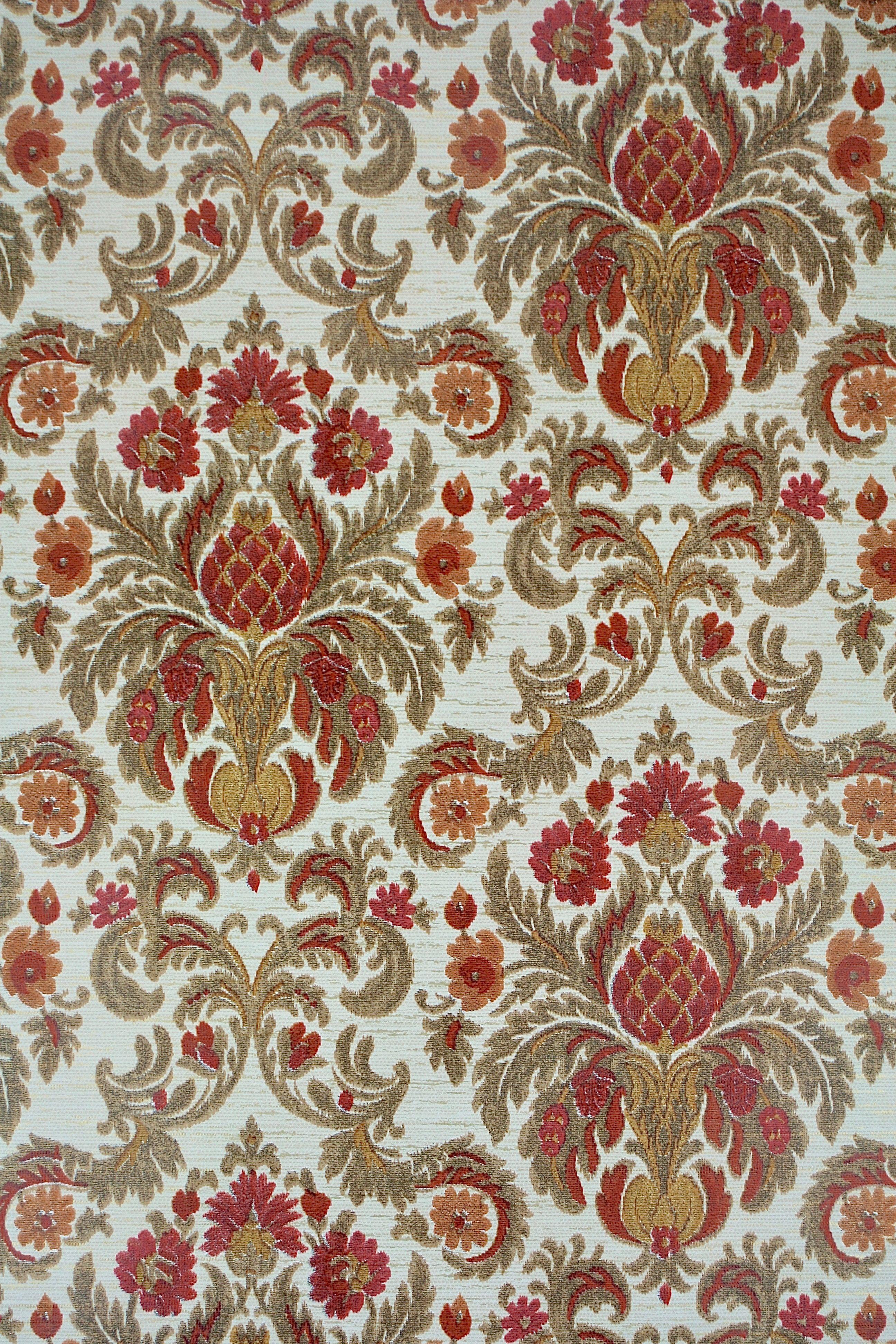 Vintage Red Baroque Wallpaper from the 1960s