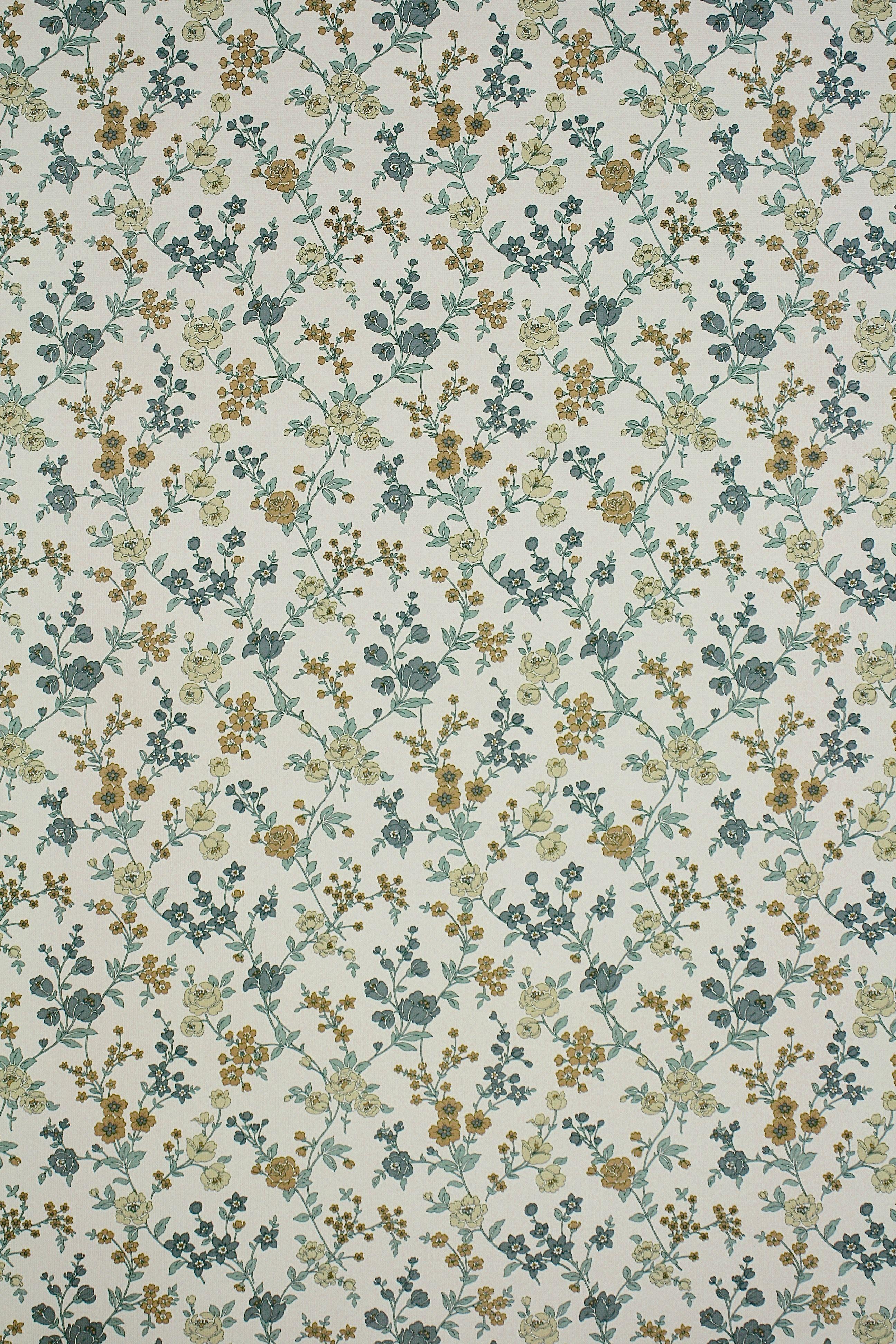 Small pattern blue floral wallpaper 1960s