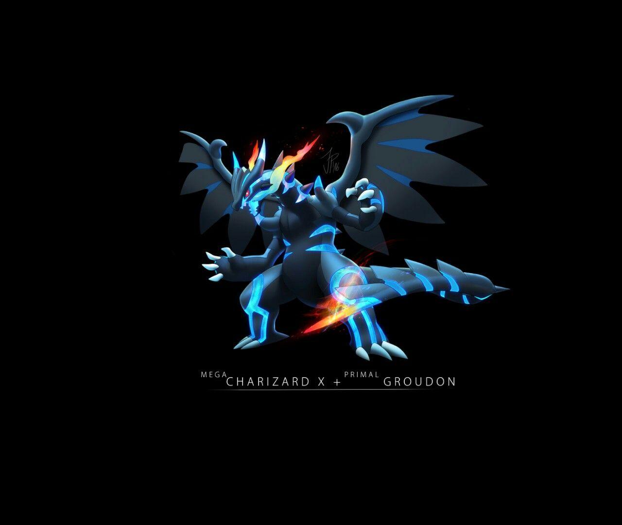 Charizard X + Groudon. pokemon fusions. Charizard