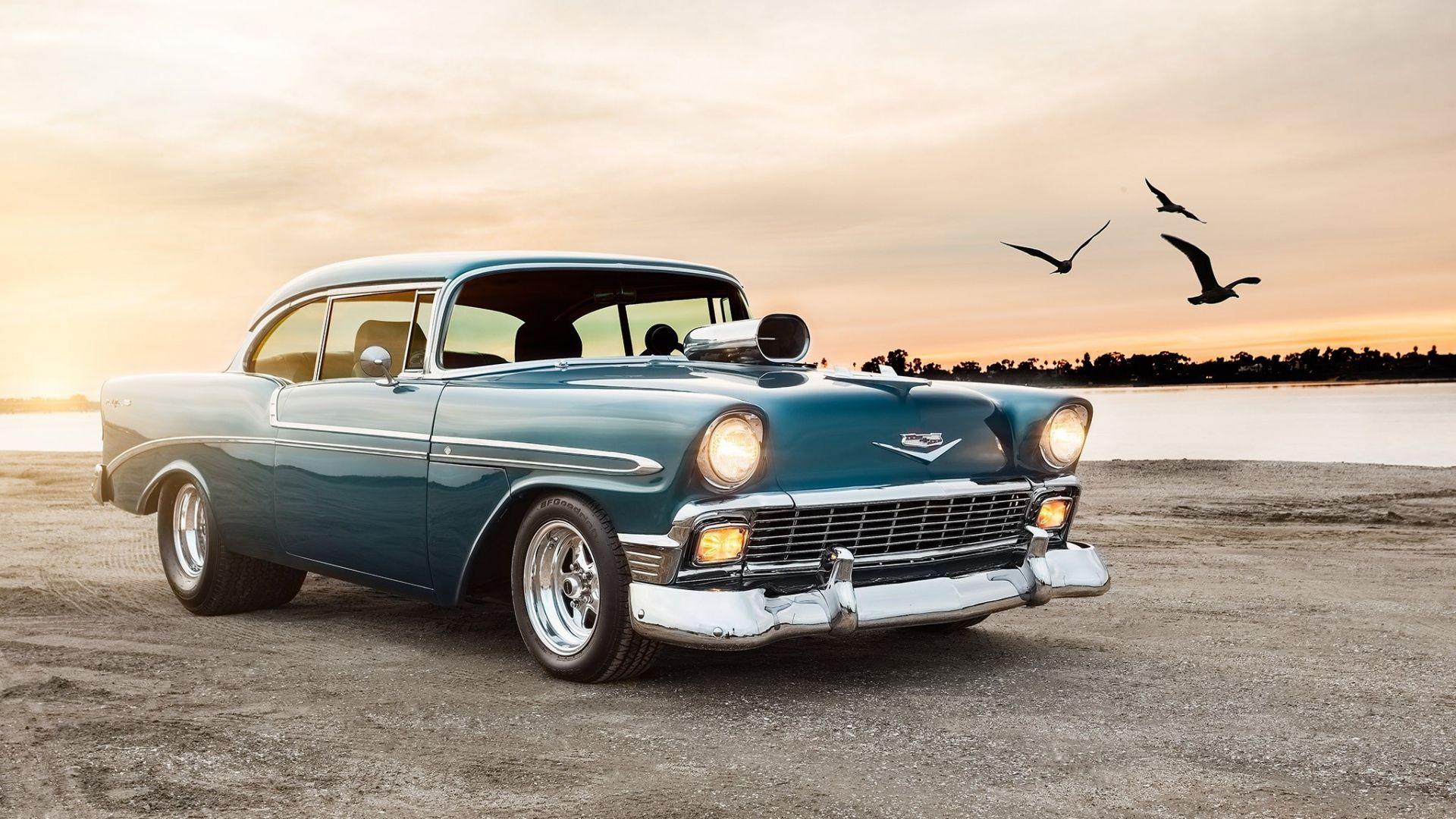 Full HD Wallpaper chevrolet old school car beach, Desktop