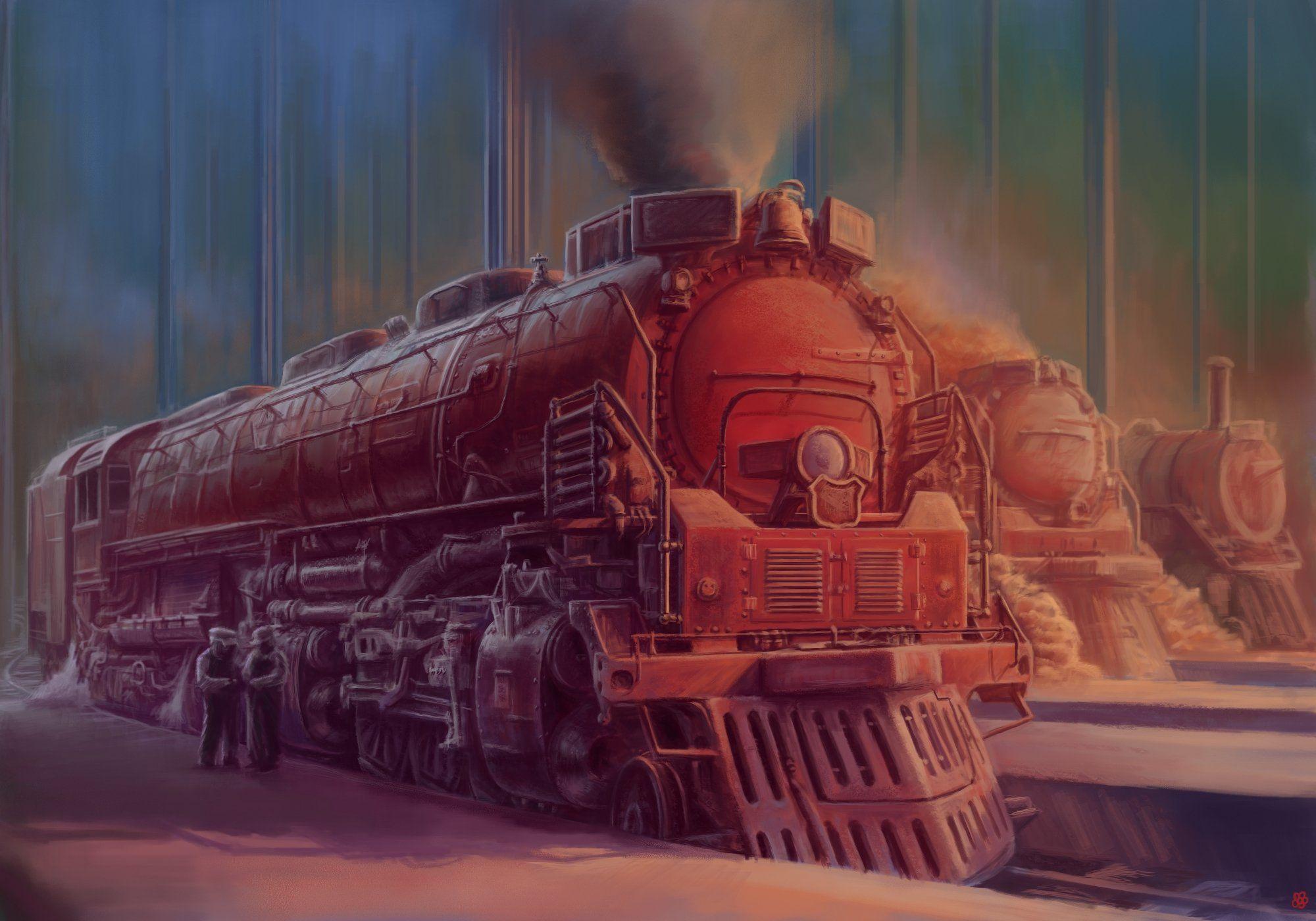 Train railroad tracks locomotive engine tractor railway wallpaper