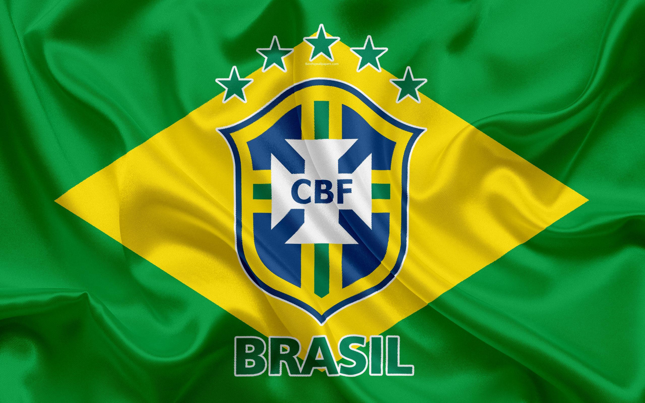 Download wallpaper Brazil national football team, logo, emblem