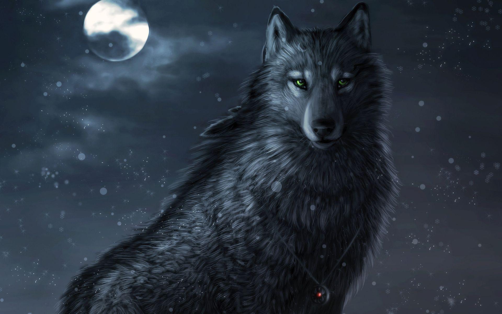 Night, Wolf, The Moon, Art, Snow, Dark_sheyn, Amulet