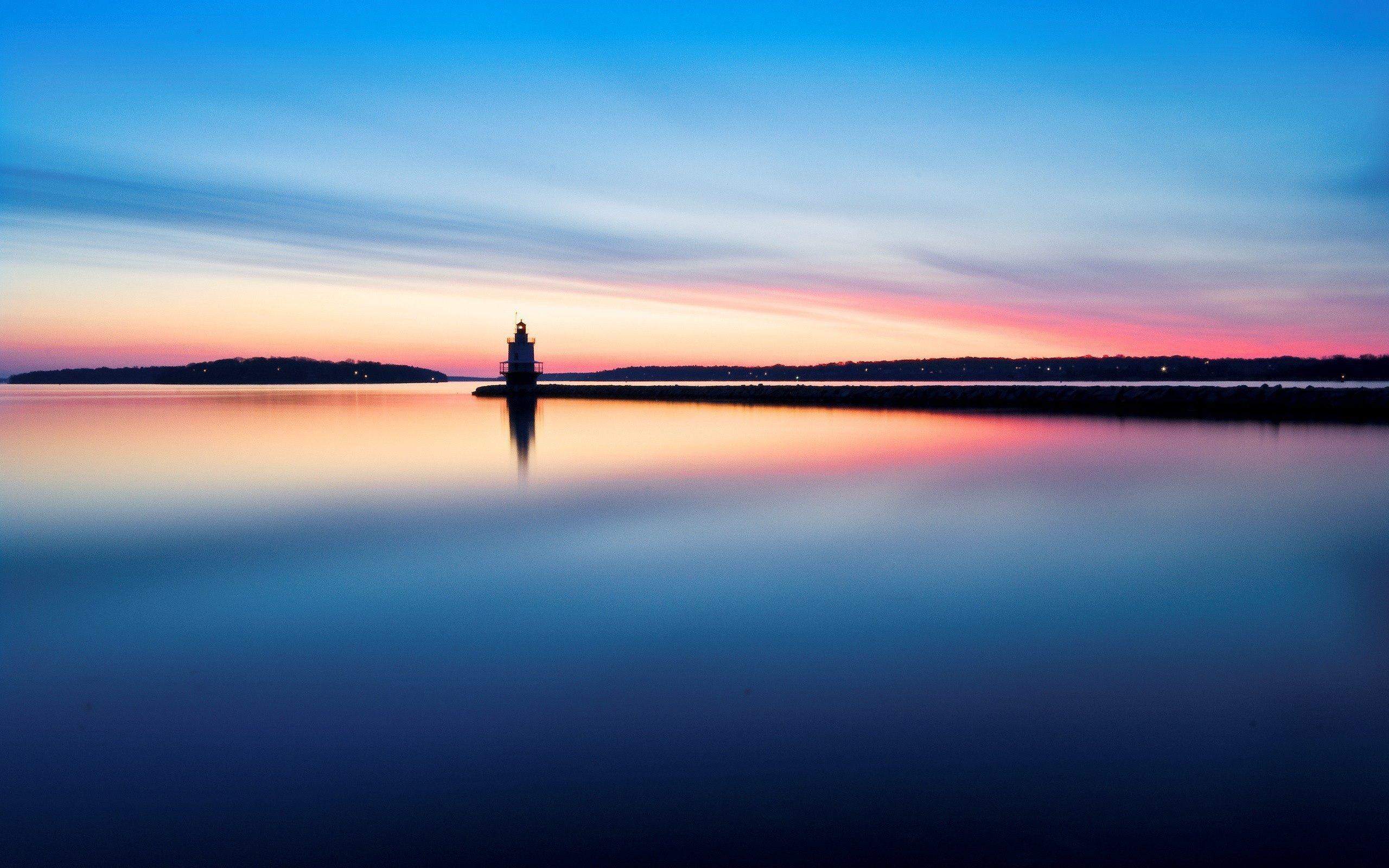 Wallpaper Lighthouse water reflection in morning HD, Picture, Image
