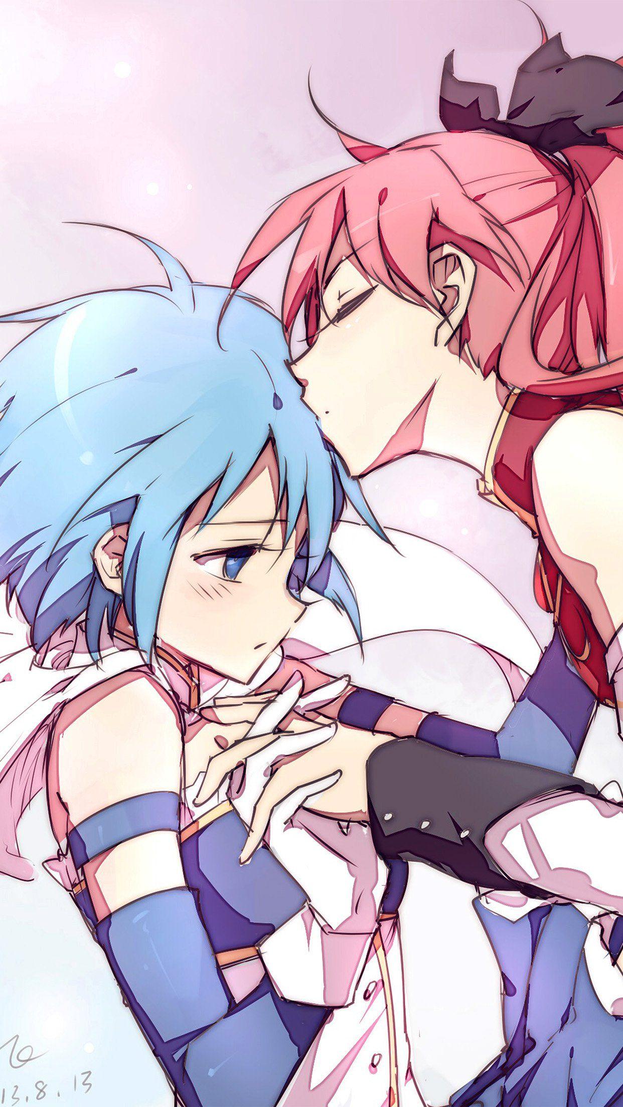 Anime Girl Kiss Cute Art Drawin Android wallpaper HD