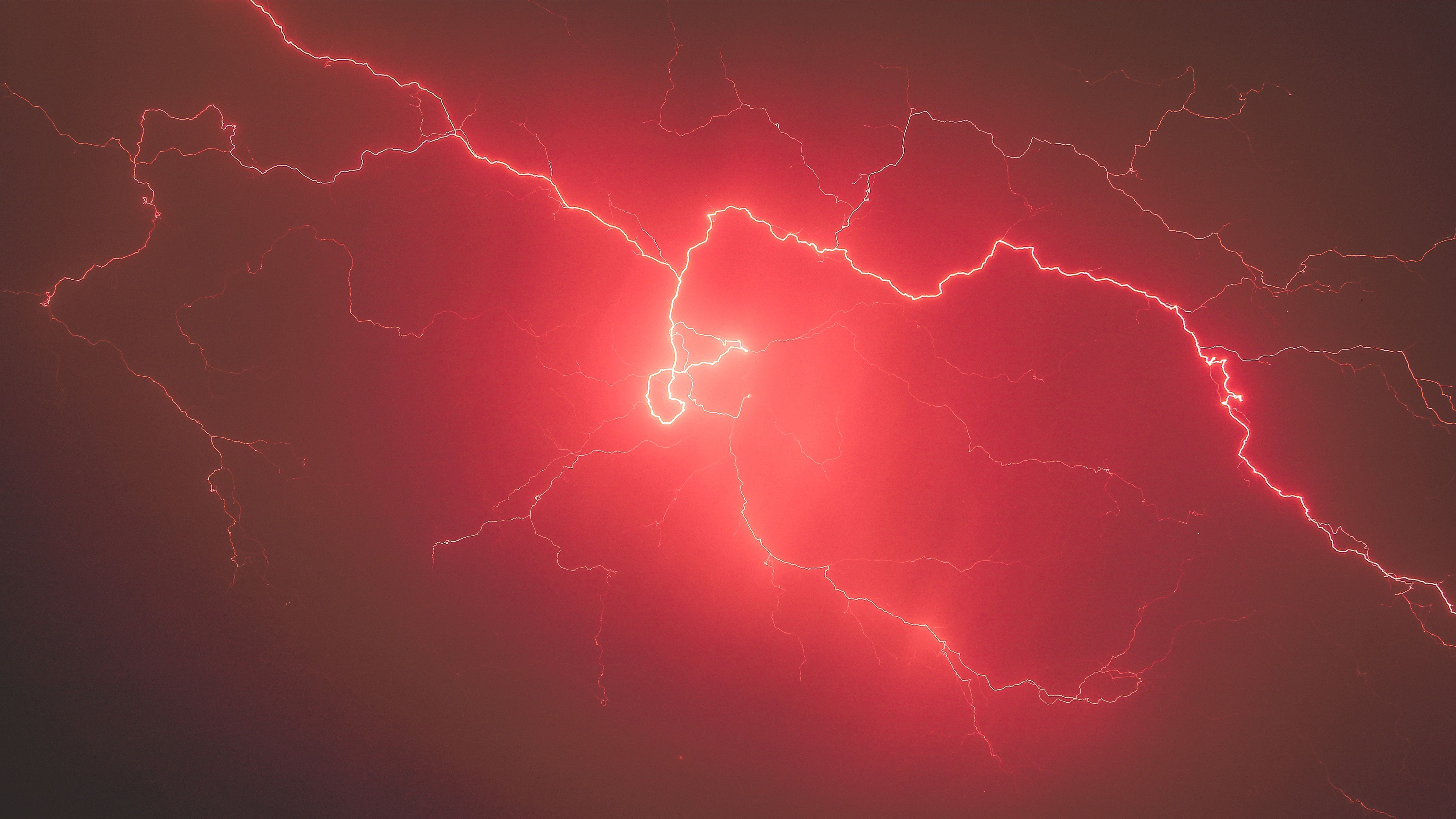 Wallpaper Lightning, Red, Sky, Storm, 5K, Photography