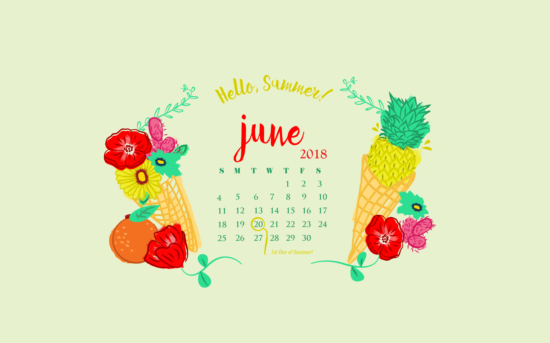 June 2018 HD Calendar Wallpaper