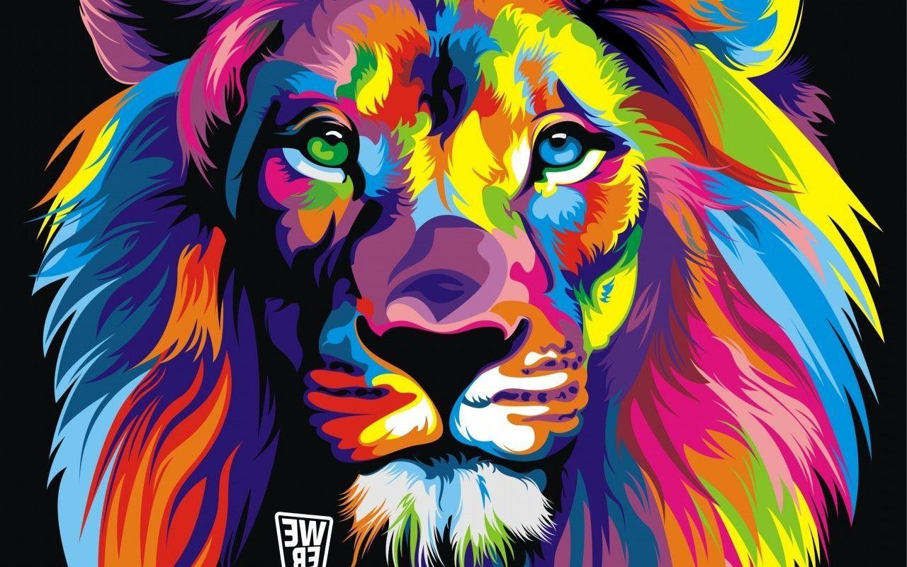 Abstract Lion Art. Download HD Wallpaper Of 244785 Lion, Colorful, Abstract. Free. Colorful Lion Painting, Colorful Lion Canvas, Lion Canvas Painting
