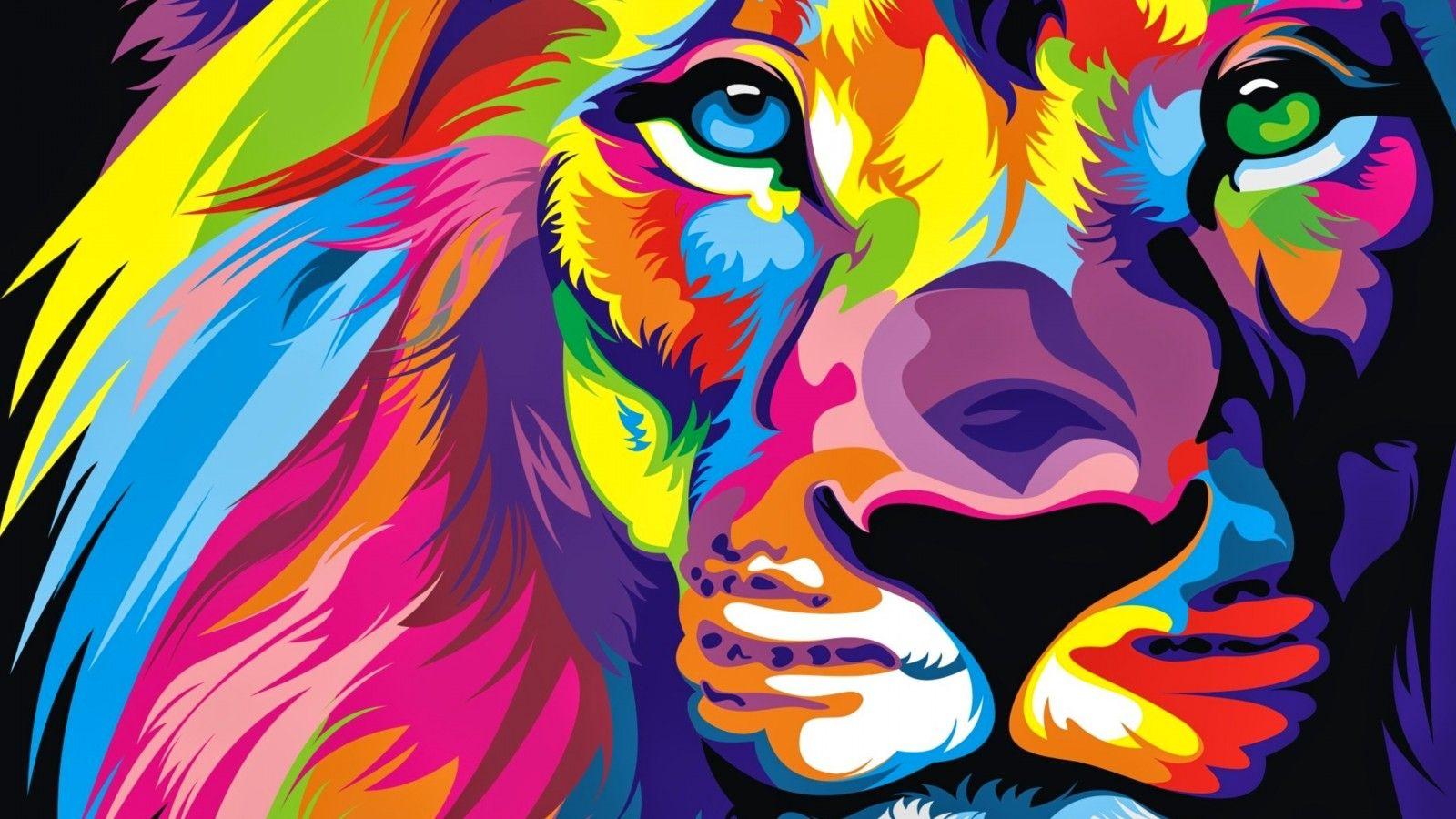 Wallpaper Lion, Artwork, Colorful, HD, Creative Graphics