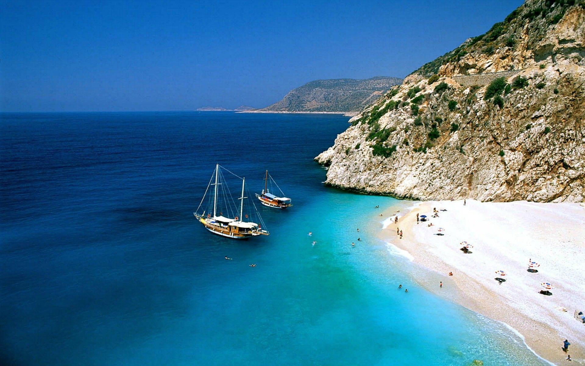 Beaches: Boats Kaputas Coast Kas Nature Beach Turkey Region Antalya