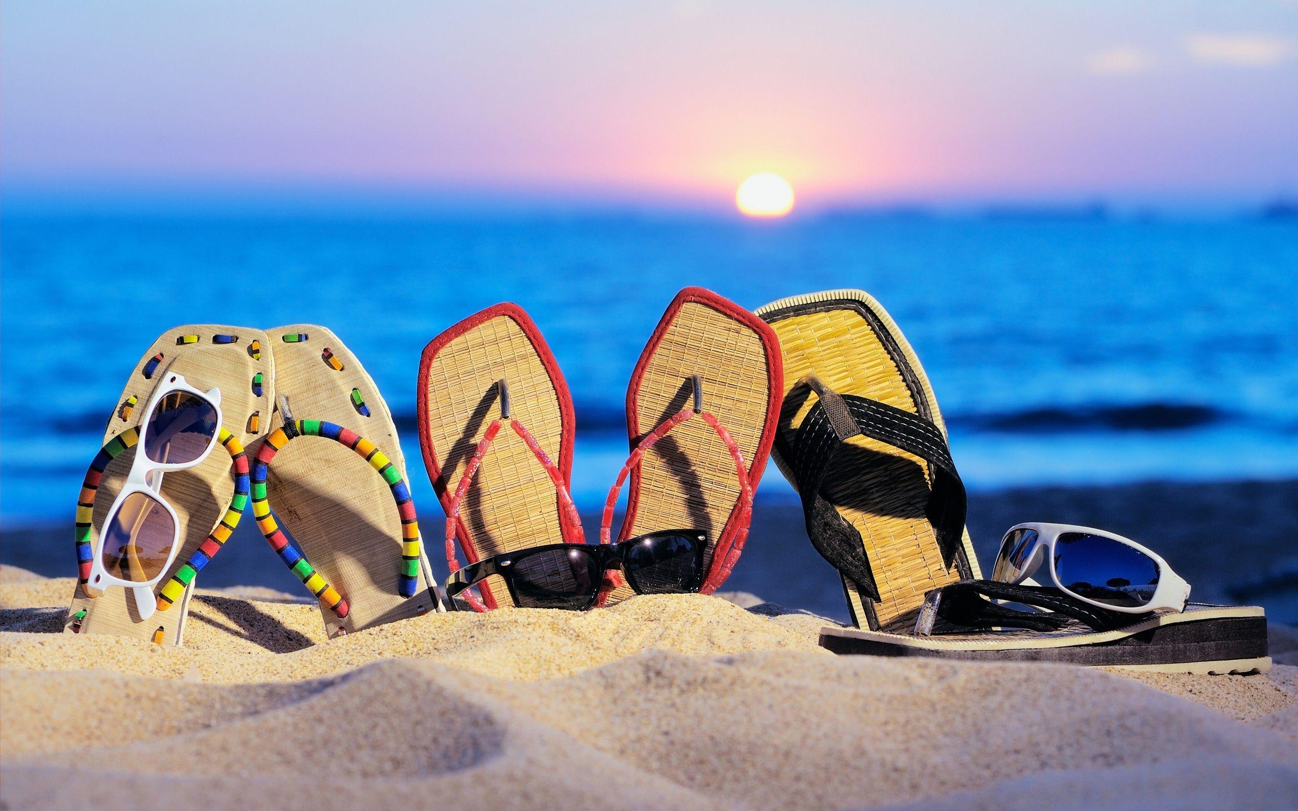 Sun, sand, sunglasses, sandals, flip flops, beaches wallpaper