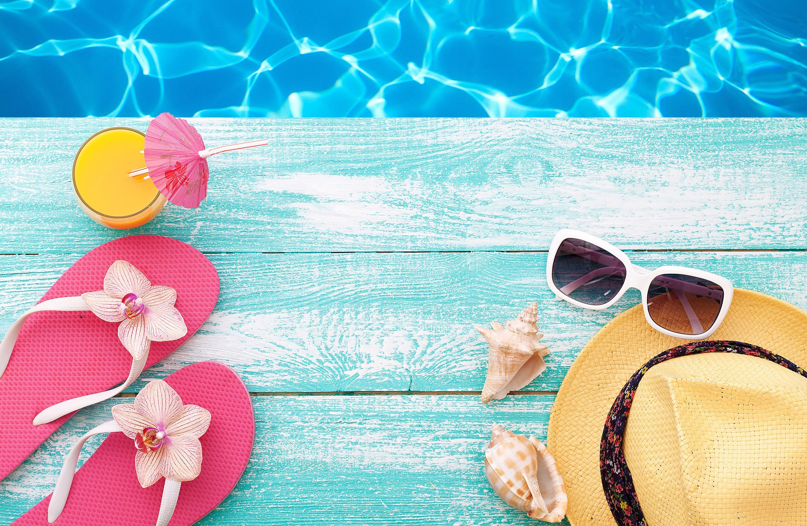 free download vacation summer beach flip flops hat sunglasses shells