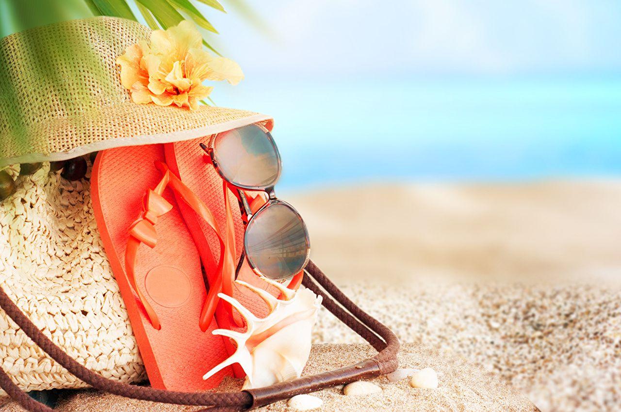 Wallpaper Flip Flops Beach Hat Summer Glasses Closeup