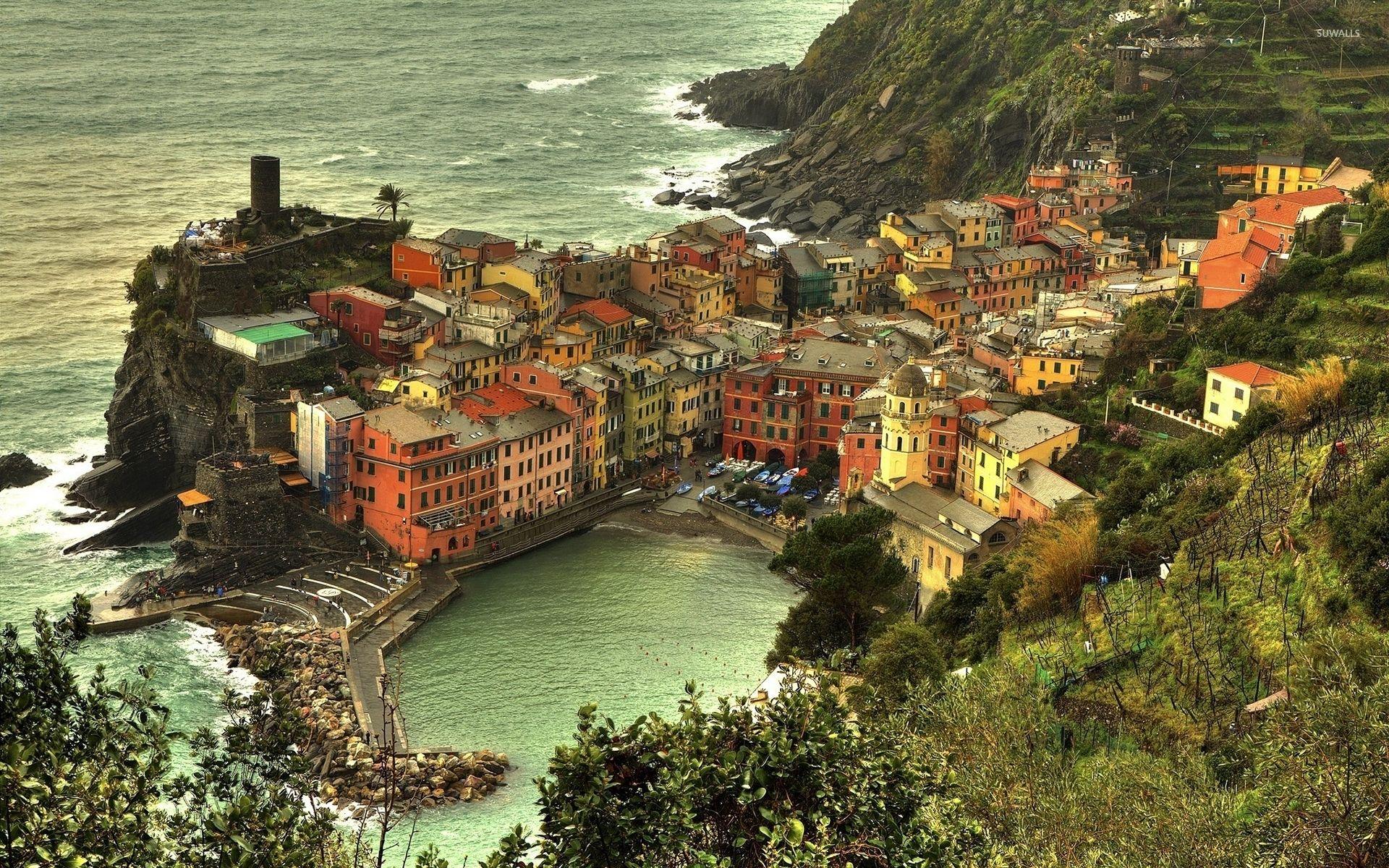 Cinque Terre on Italian Riviera coastline wallpaper