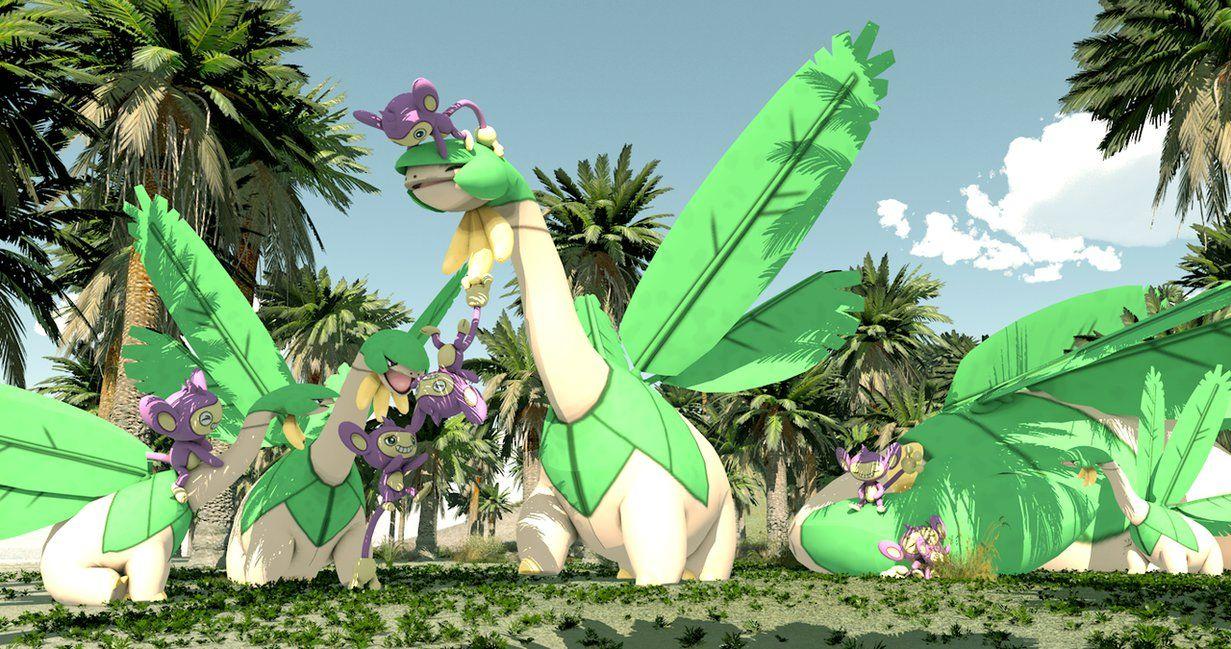 Tropius and Aipom living together