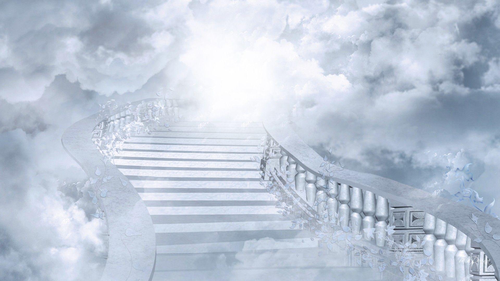 Stairway to heaven, blue, clouds, sky, HD phone wallpaper