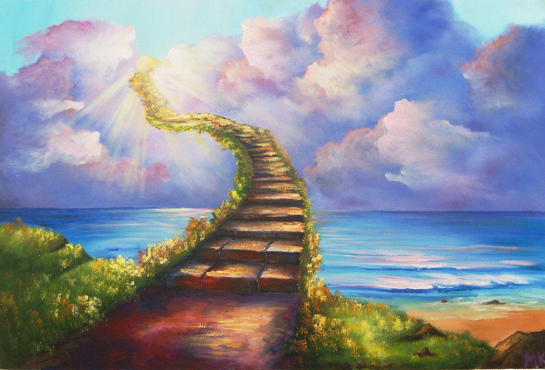 Stairway To Heaven Ocean Landscape Painting HD Christian Wallpaper