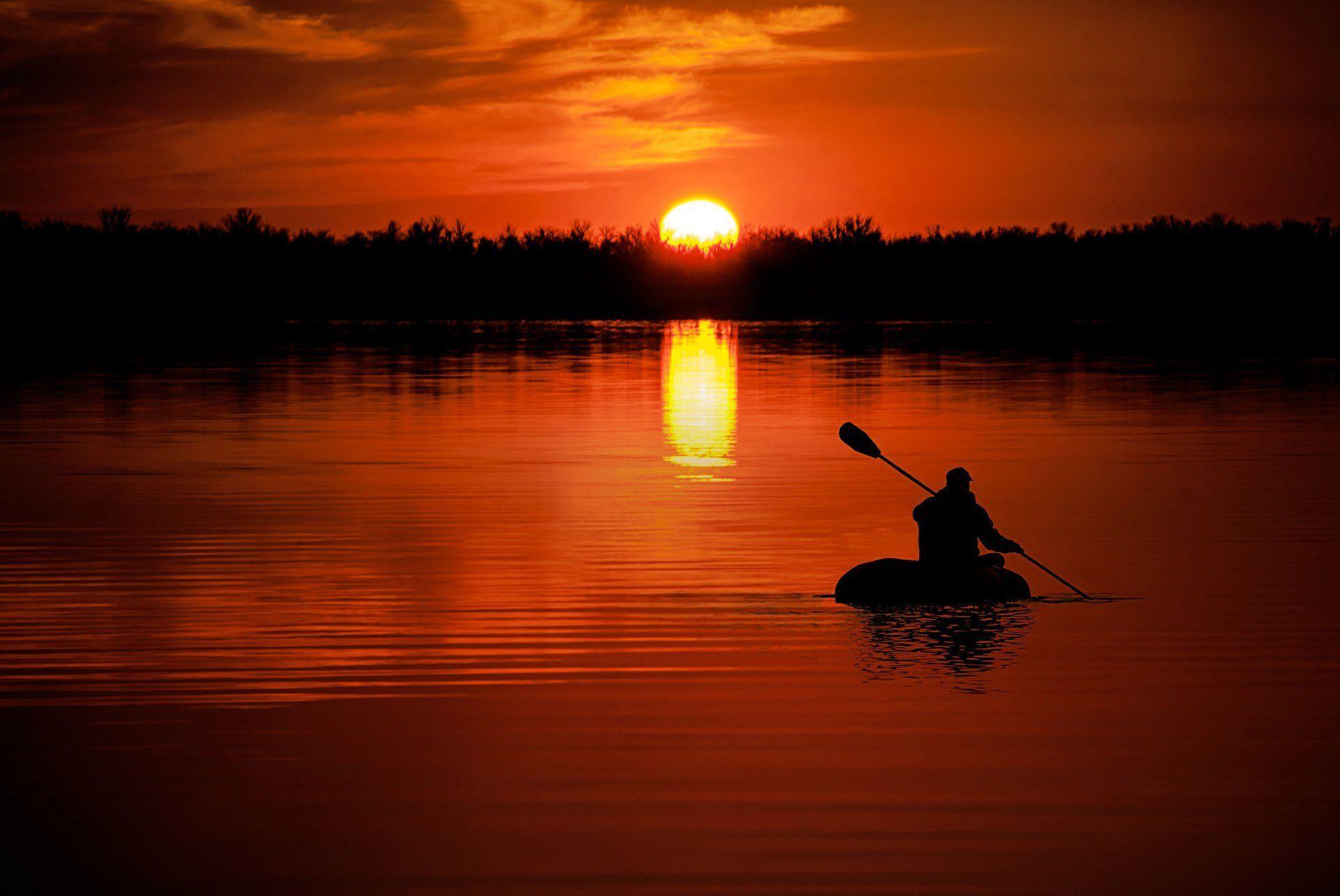 silhouette man boat zodiac river the way destination target swim