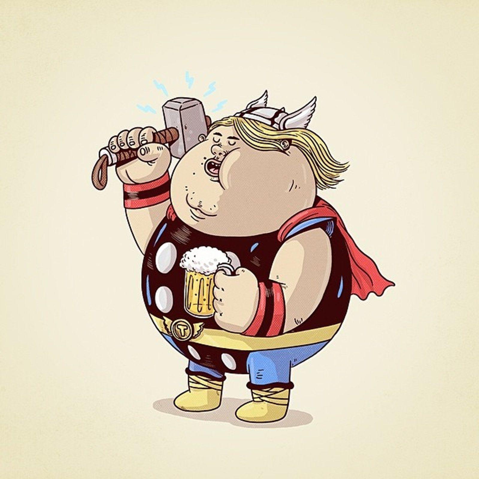 Thor fat marvel comics cartoon movie avengers wallpaperx1600