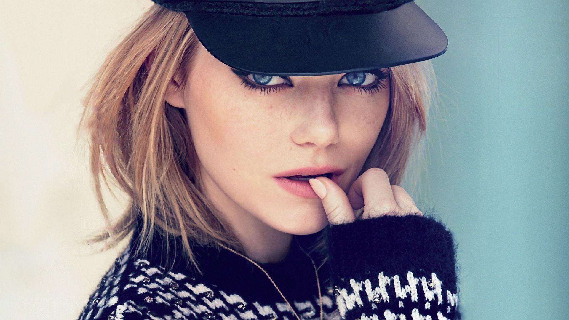 Emma Stone Black Hat Sweater Wallpaper Wallpaper
