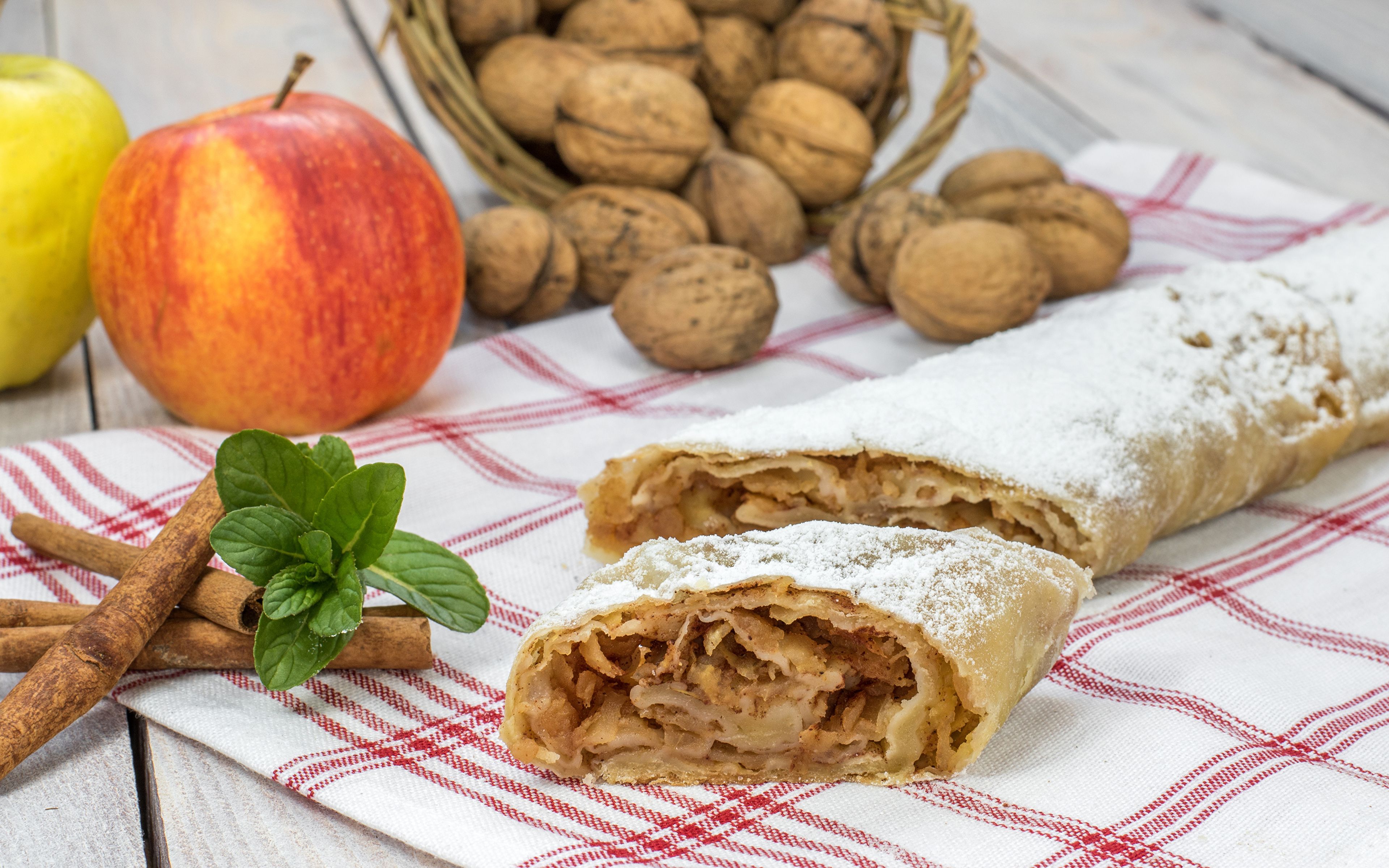 image Pie Apple Strudel Apples Food Nuts Pastry 3840x2400