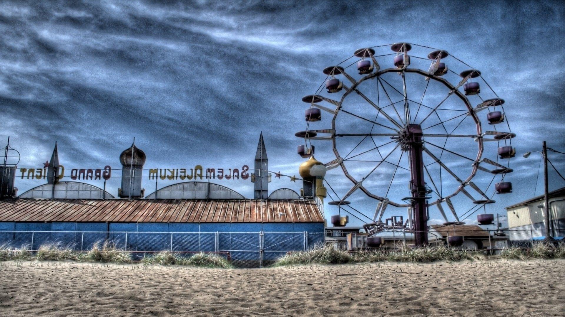 Amusement Parks: Amusement Park Beach Clouds Ferris Wheel 1080p