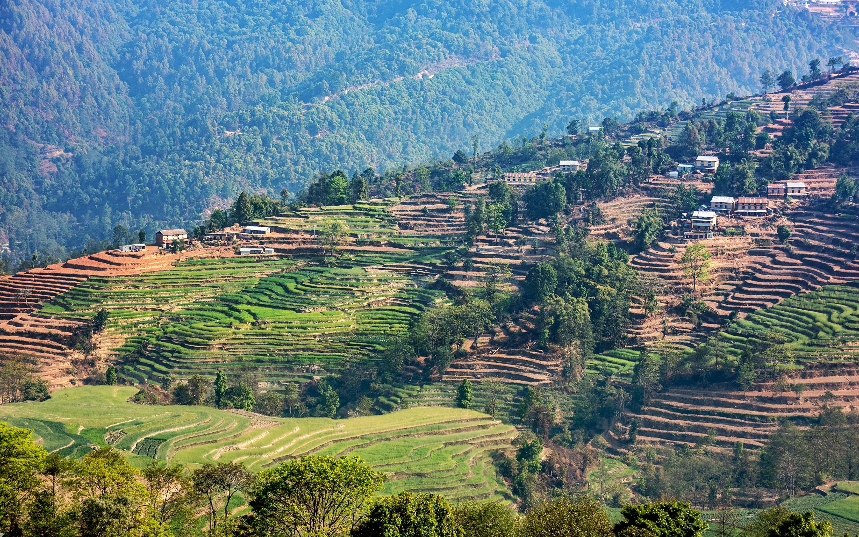Photo Kathmandu Nepal Nature Fields Tropics Houses 2880x1800