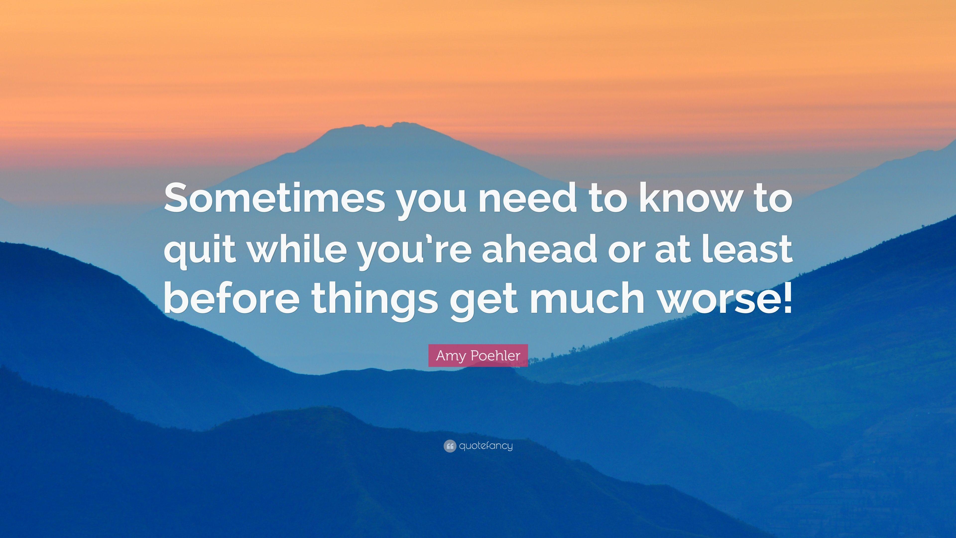 Amy Poehler Quote: “Sometimes you need to know to quit while you're