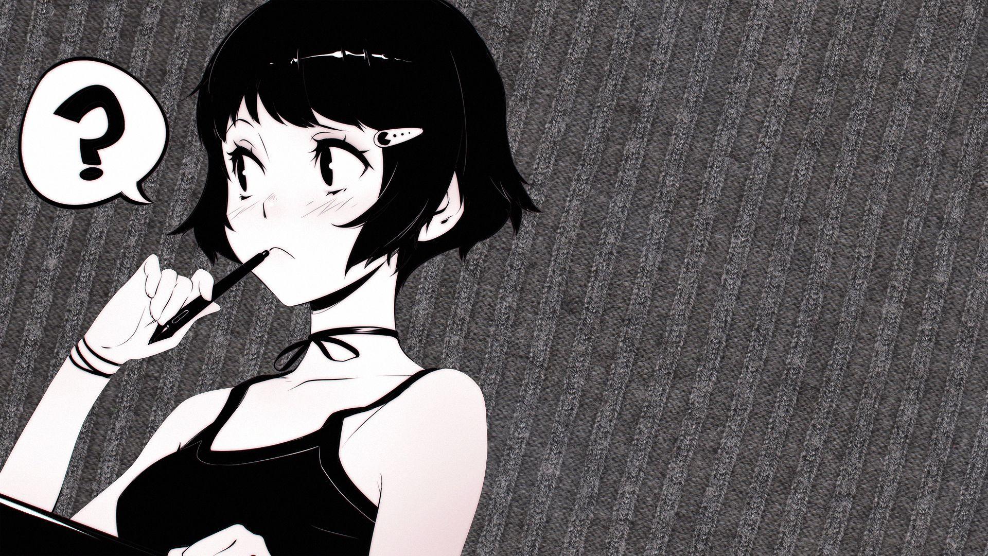 Anime Girl Wondering Black White HD Wallpapers