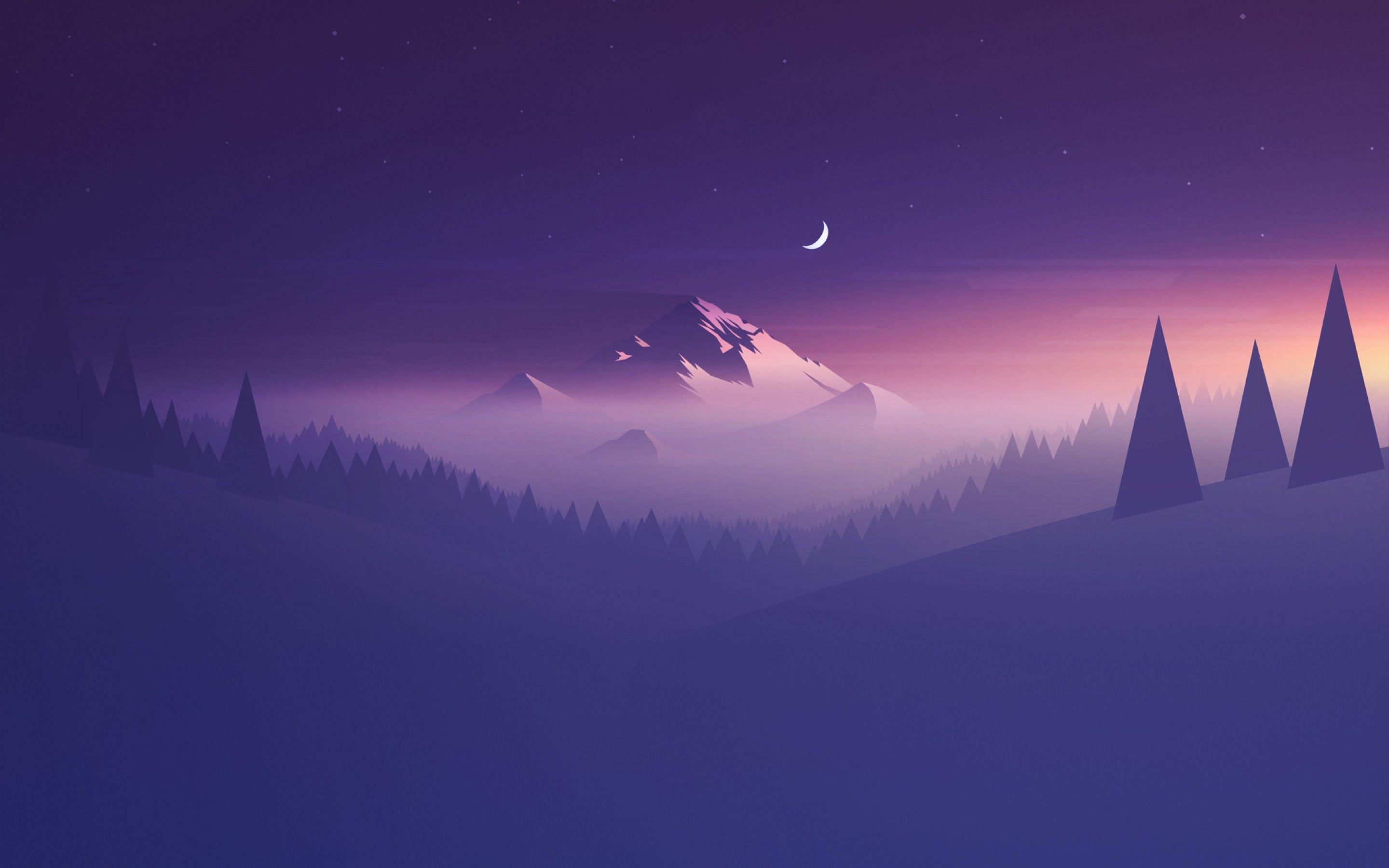 Wallpaper Mountain, Minimal, Half moon, HD, Creative Graphics