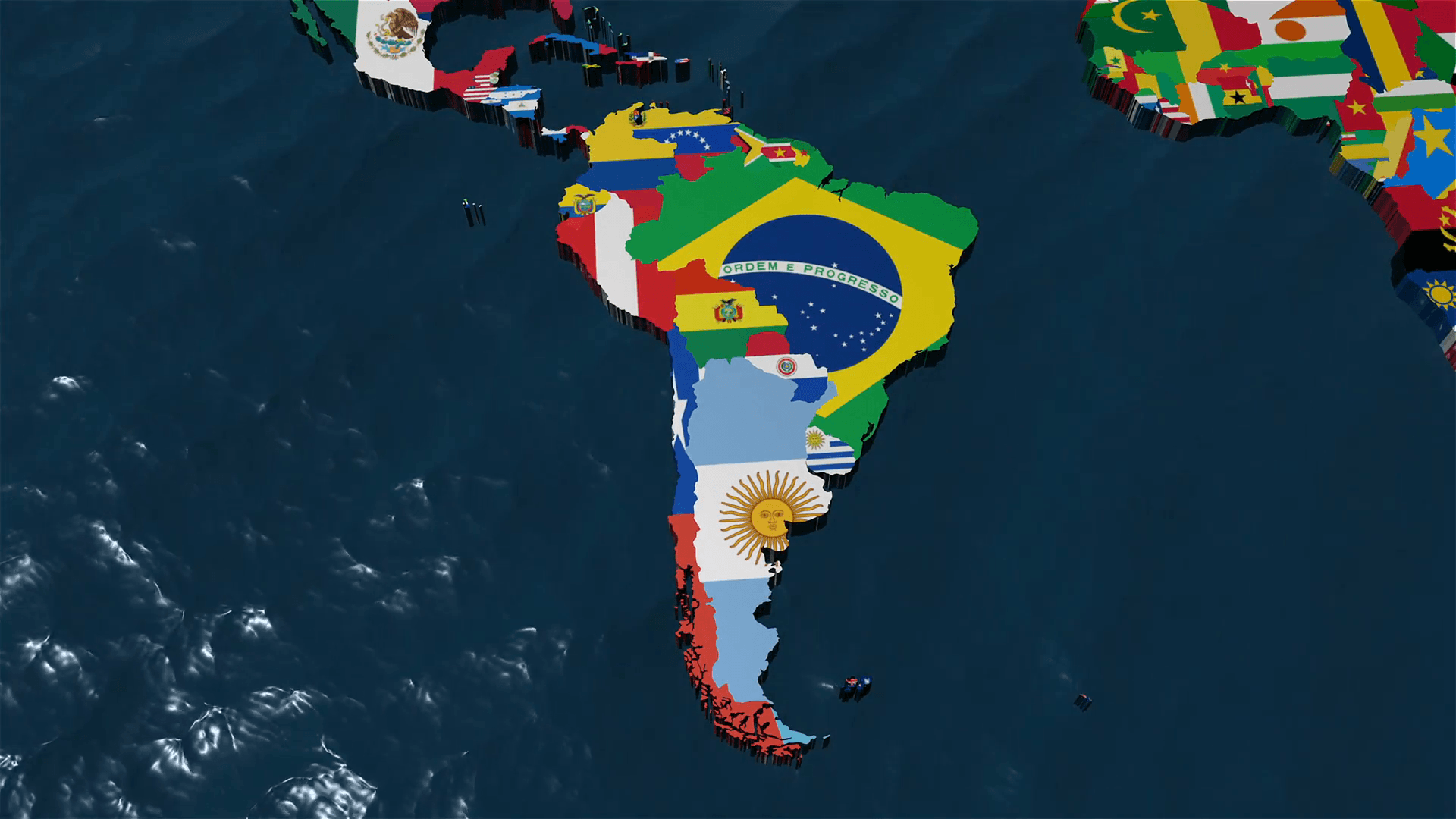 3D World Map to South America Motion Background