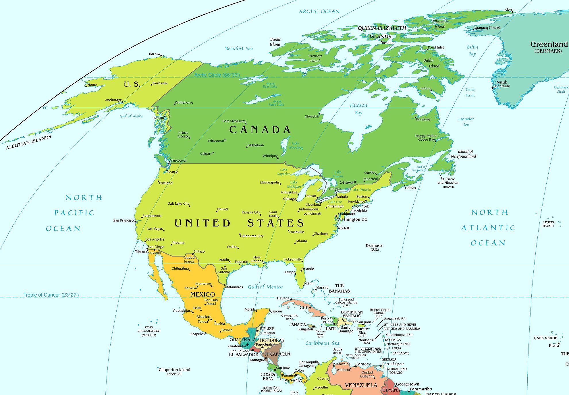 Central And North America Map