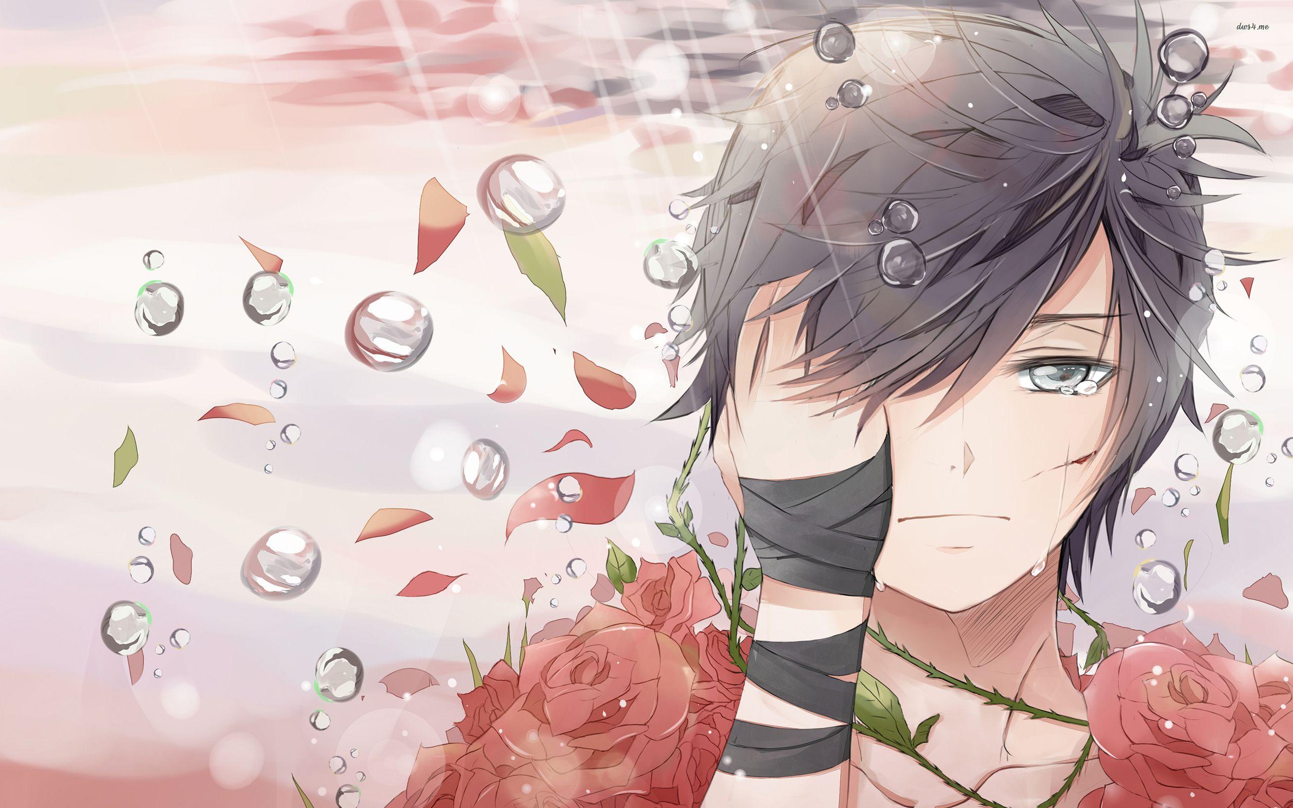 Sad boy covered in roses wallpaper wallpaper