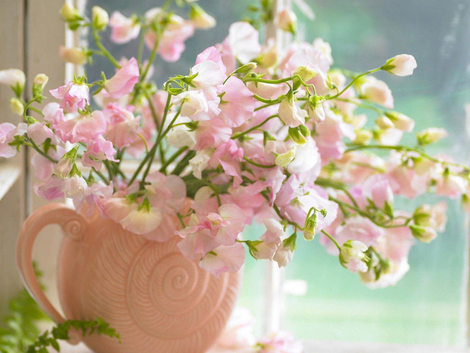 Nature Vase Flowerses Flowers Pink Rose 3D Flower Wallpaper