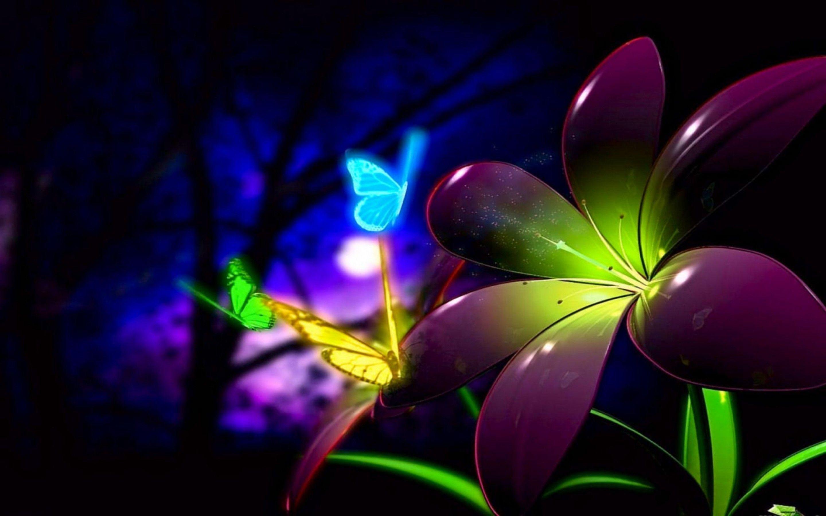 Beautiful Animated Flower And Butterfly Wal Wallpaper Background