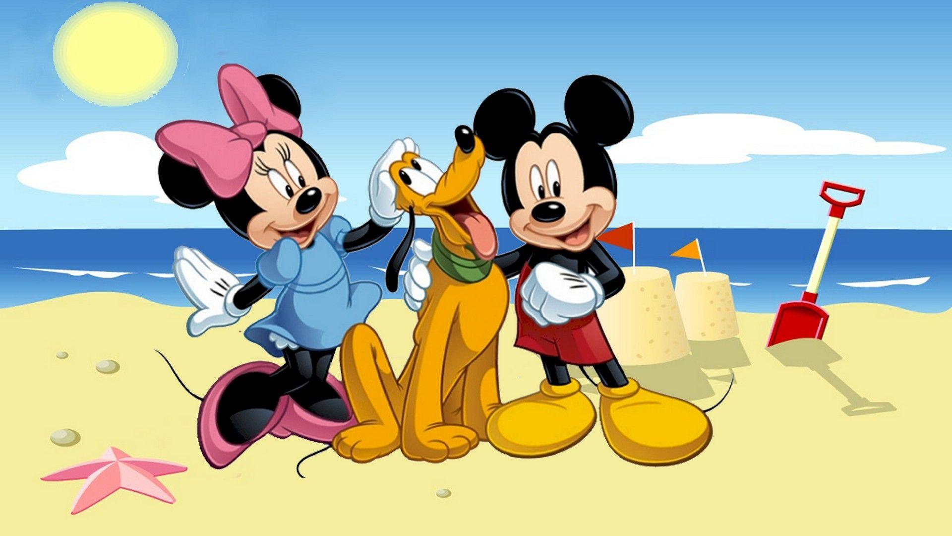 Mickey And Minnie Mouse With Pluto Beach Play In Sand Detskop